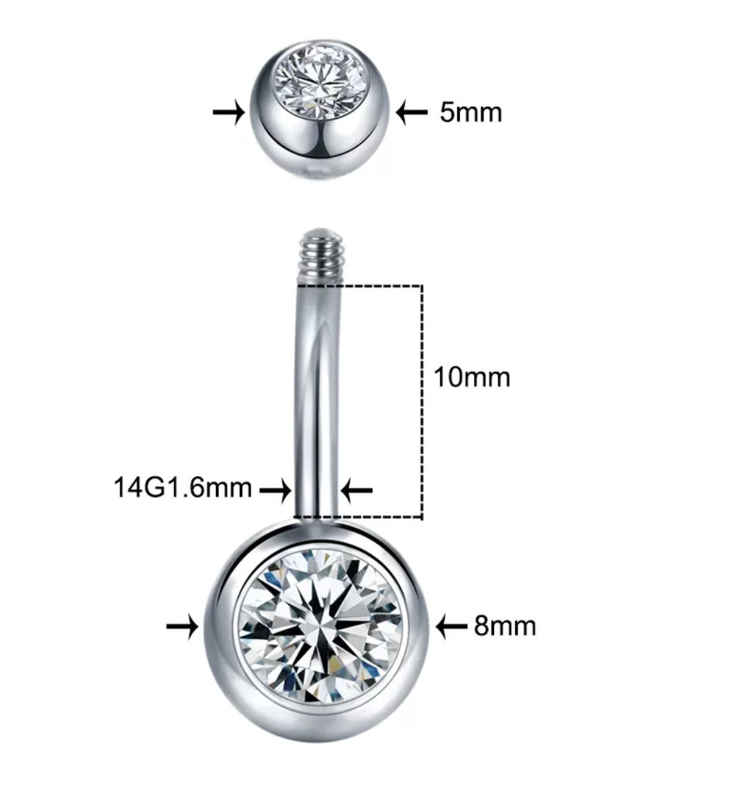 Minimal 316L Stainless Steel 14 Gauge 1.6mm Standard Simple Small with solid top and bottom ball - Belly Button Navel Ring