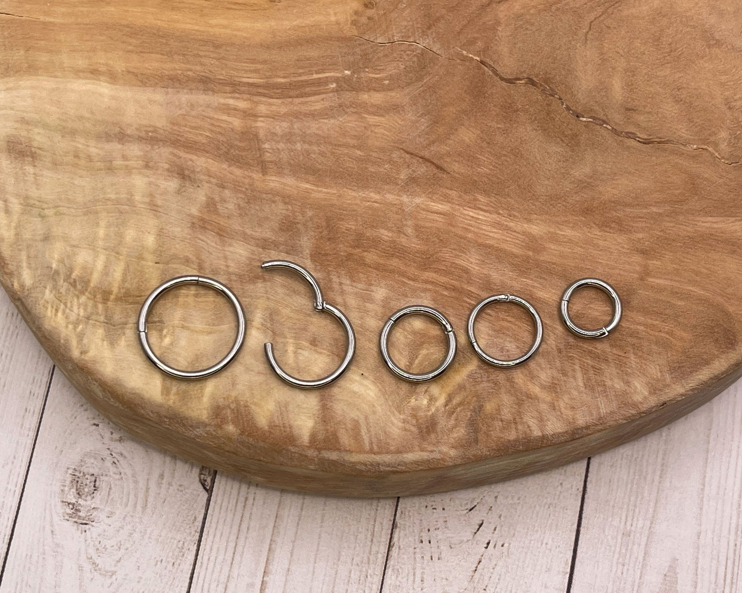 Silver Titanium Implant Grade Clicker Silver Hoops in all sizes - septum clicker 16 Gauge 1.2mm hinged Segment clicker - Nose - Conch - Ear