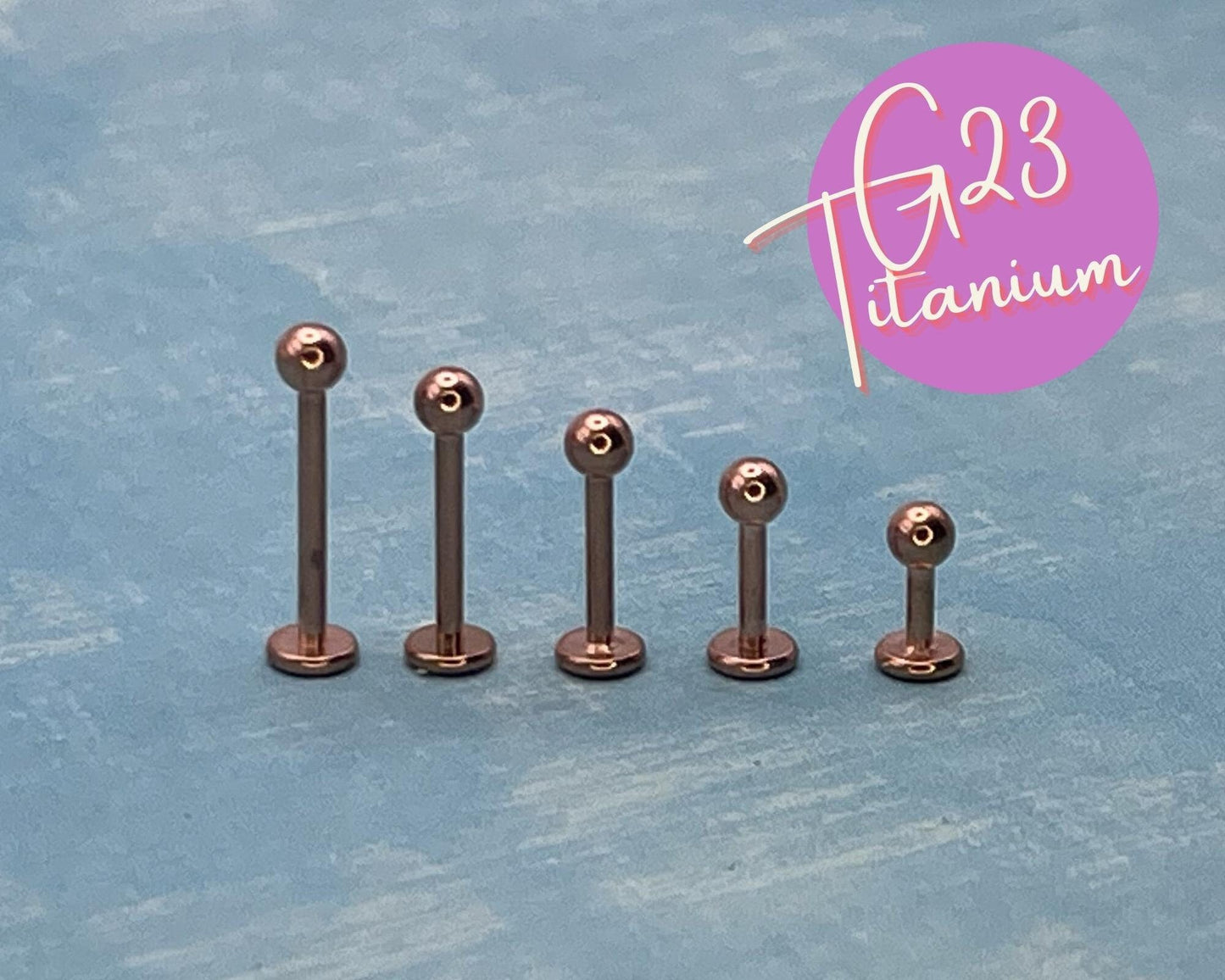 Rose Gold Titanium Labret Bar,16g 1.2mm G23 in 4mm, 6mm, 8mm, 12mm or 10mm posts,Suitable for Lips, Labret, Tragus, Cartilage and Ear Lobes