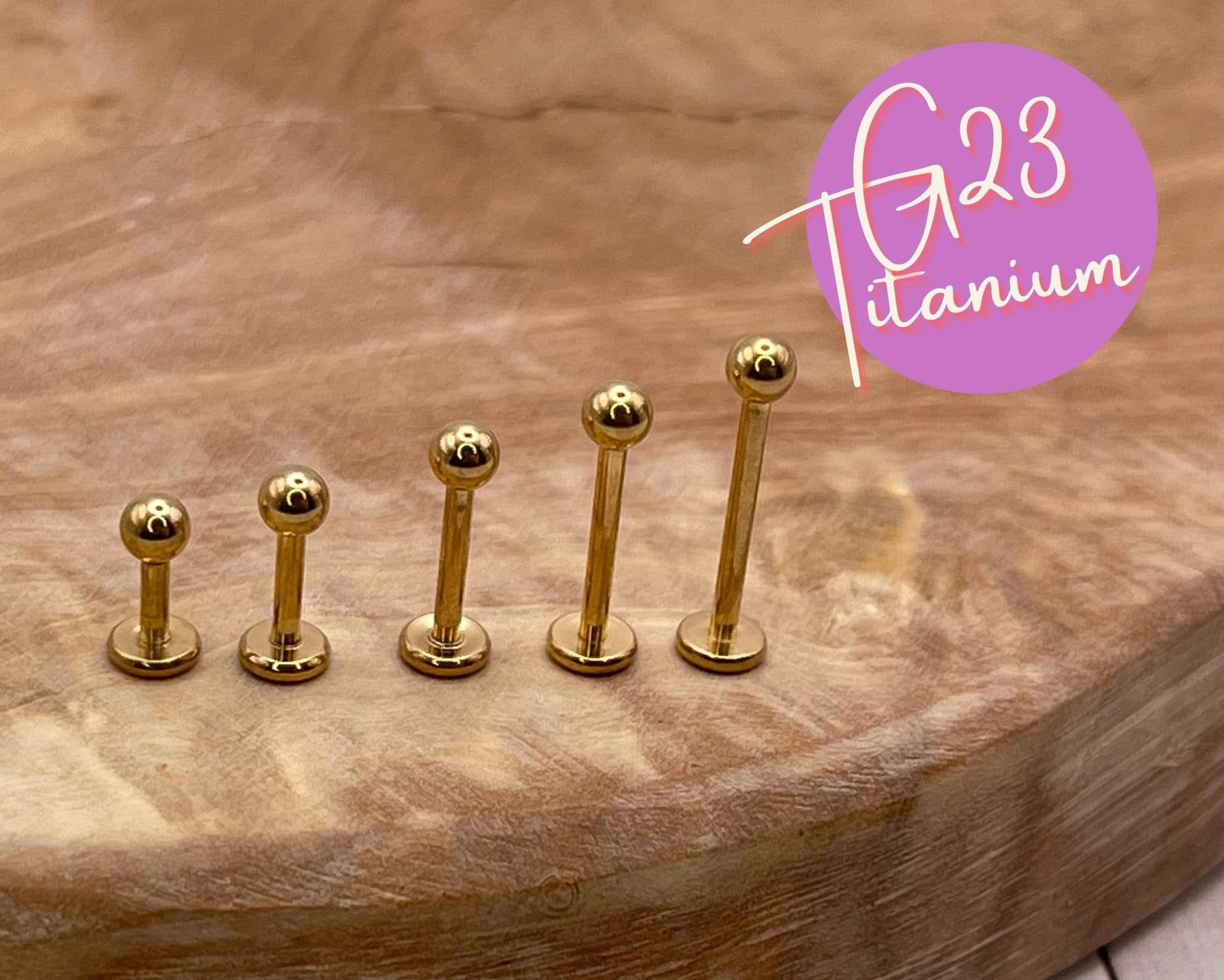 Gold Titanium Labret Bar, 16g 1.2mm G23 in 4mm, 6mm, 8mm, 12mm or 10mm posts,Suitable for Lips, Labret, Tragus, Cartilage and Ear Lobes