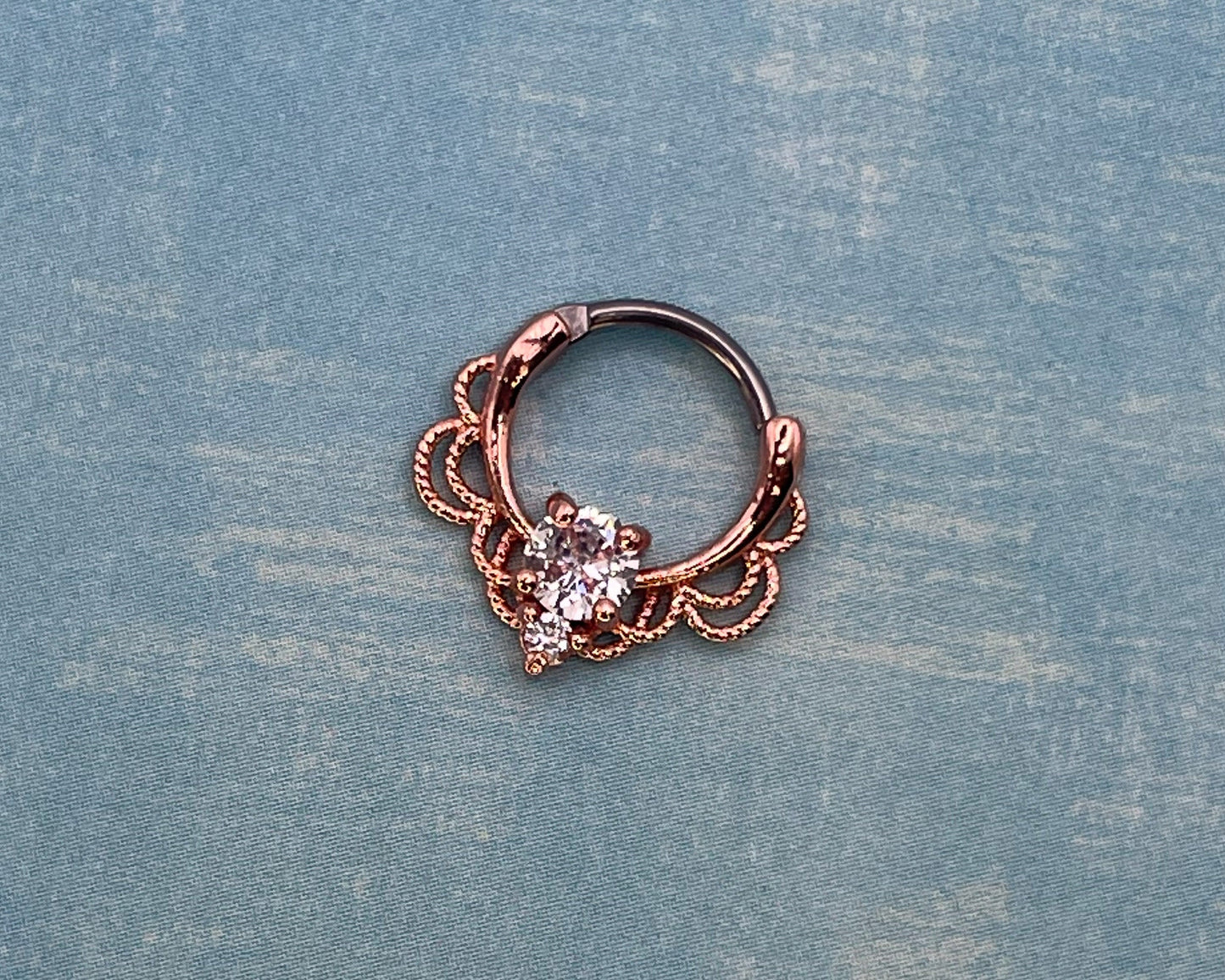 Jewelled Ornate Septum Ring in Gold, Silver, Rose Gold and Black - Titanium Clicker 16 Gauge 1.2mm Hinged Segment - Nose - Conch - Ear