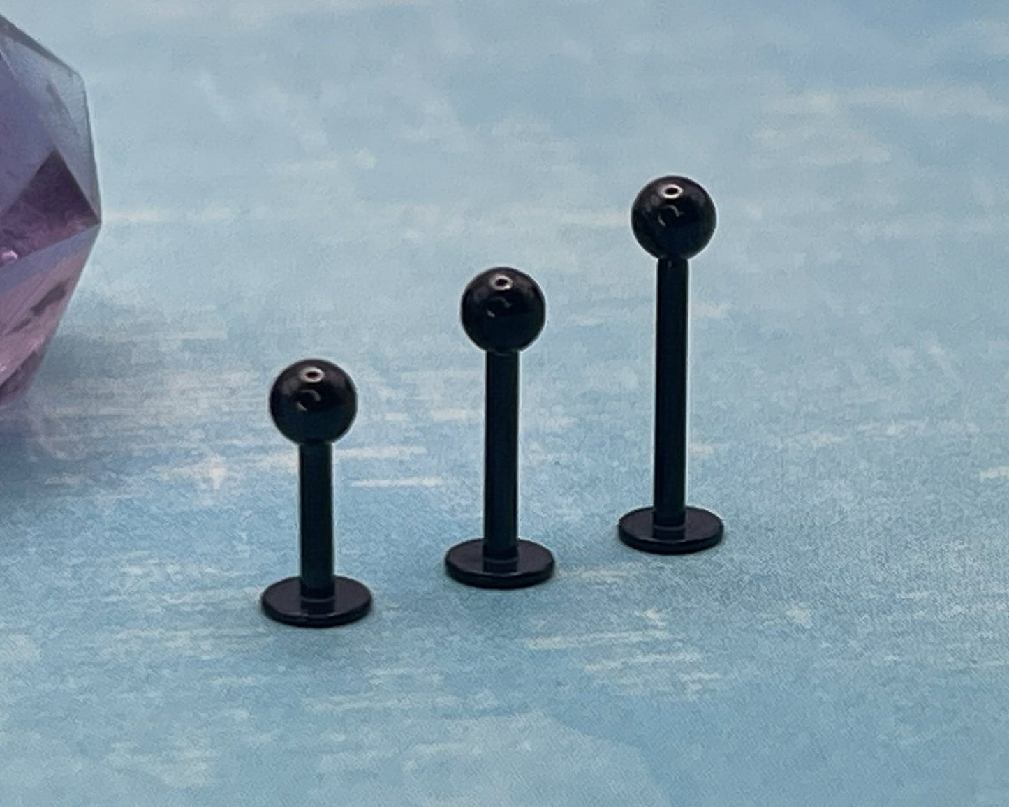 Black Stainless Steel Labret Bar 16g 1.2mm Surgical Steel Black 3mm balls Screw On Flat Back 6mm 8mm 10mm Labret Tragus Cartilage Ear Stud