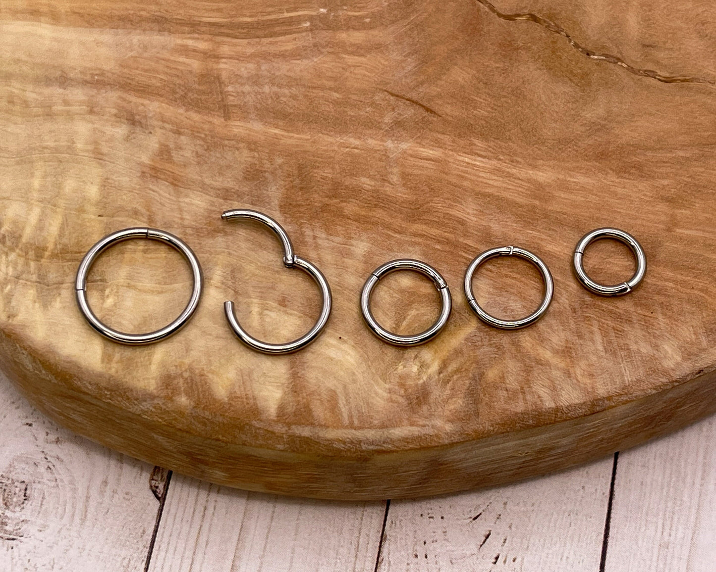 Silver Titanium Implant Grade Clicker Silver Hoops in all sizes - septum clicker 16 Gauge 1.2mm hinged Segment clicker - Nose - Conch - Ear