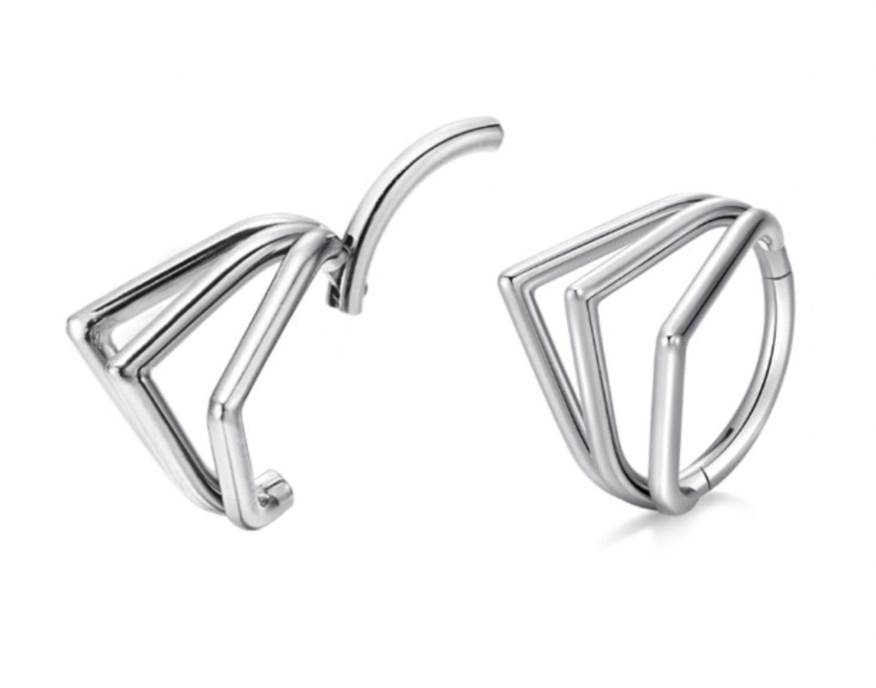 V-Shaped Triple Stacked Titanium ASTM F136 Septum Ring - Premium Quality 3 Hoop Septum Clicker 16G Triangle, Hinged Clicker Nose Conch Ear