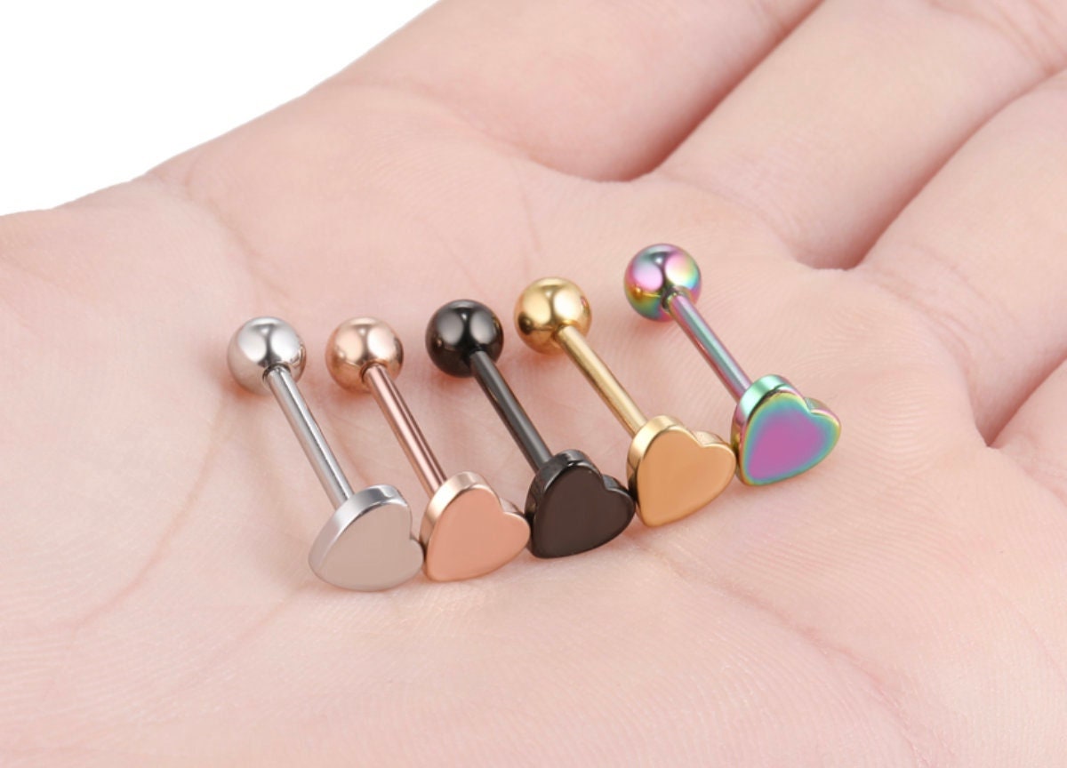 Heart Shaped Tongue Bar 14G 1.6mm 316L Stainless Steel Industrial Tongue Bar Cartilage Piercing Cute Minimal Heart Tongue Bar