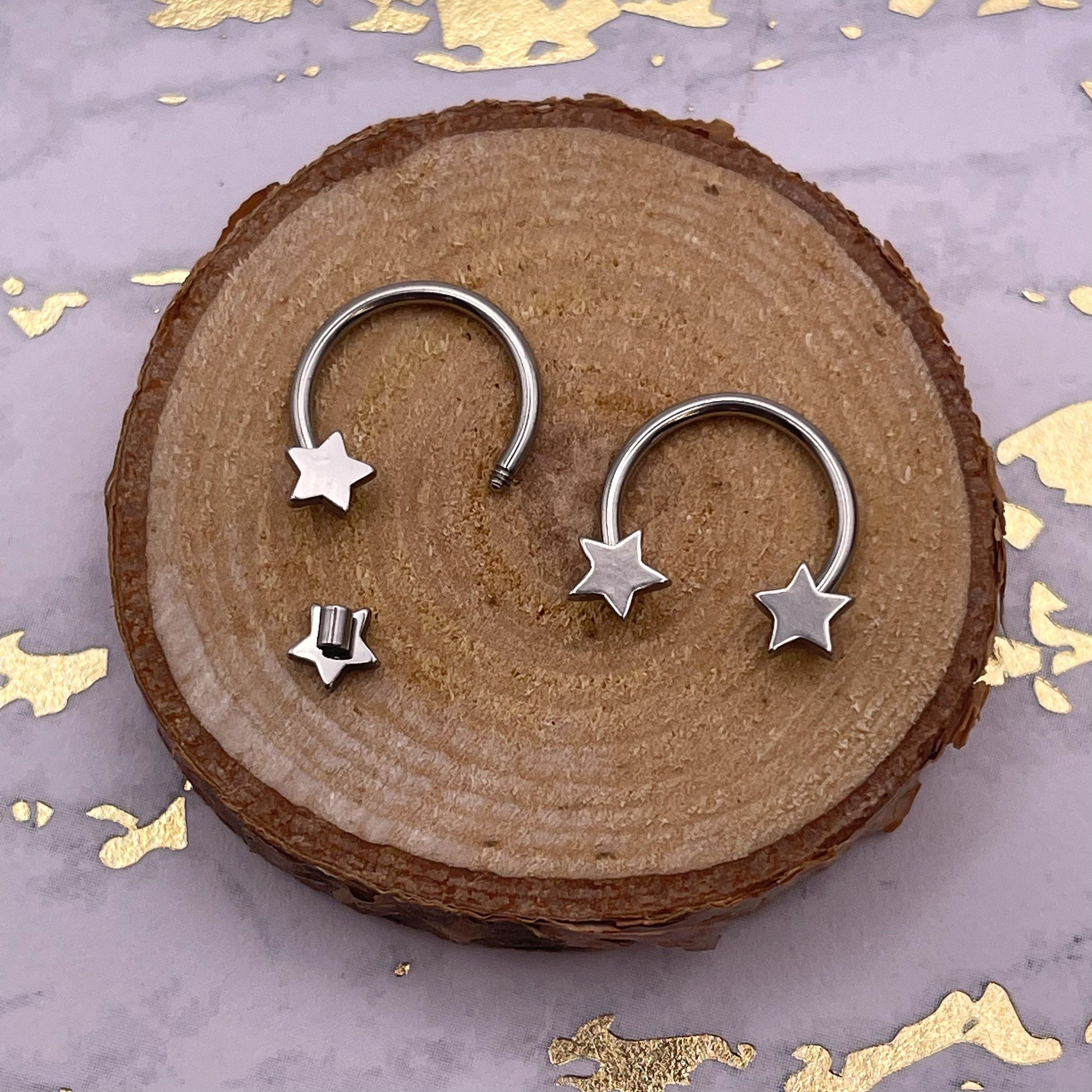 Super Cute Star Horseshoe Hoops, made from 316L stainless steel for septum, ear and nose piercings. Astrology and stars