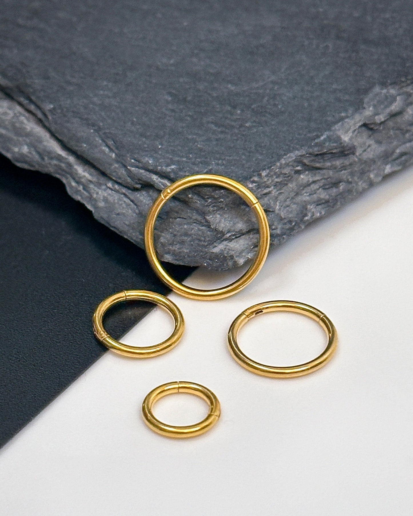 14K Gold Plated Minimal Septum Ring, Earring, Stainless Steel - 6mm, 8mm, 10mm or 12mm Septum clicker 16 Gauge 1.2mm Hinged Segment clicker