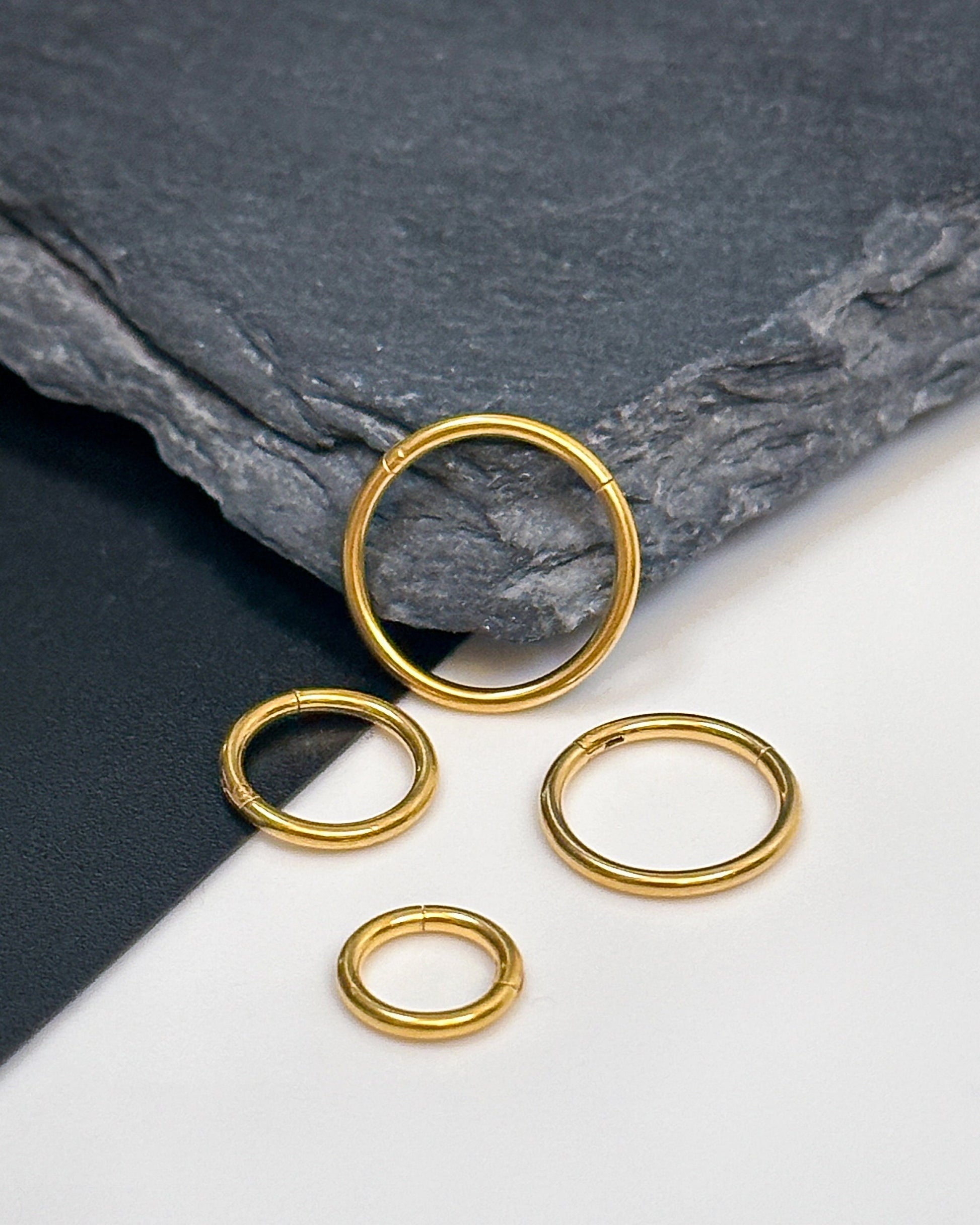 14K Gold Plated Minimal Septum Ring, Earring, Stainless Steel - 6mm, 8mm, 10mm or 12mm Septum clicker 16 Gauge 1.2mm Hinged Segment clicker