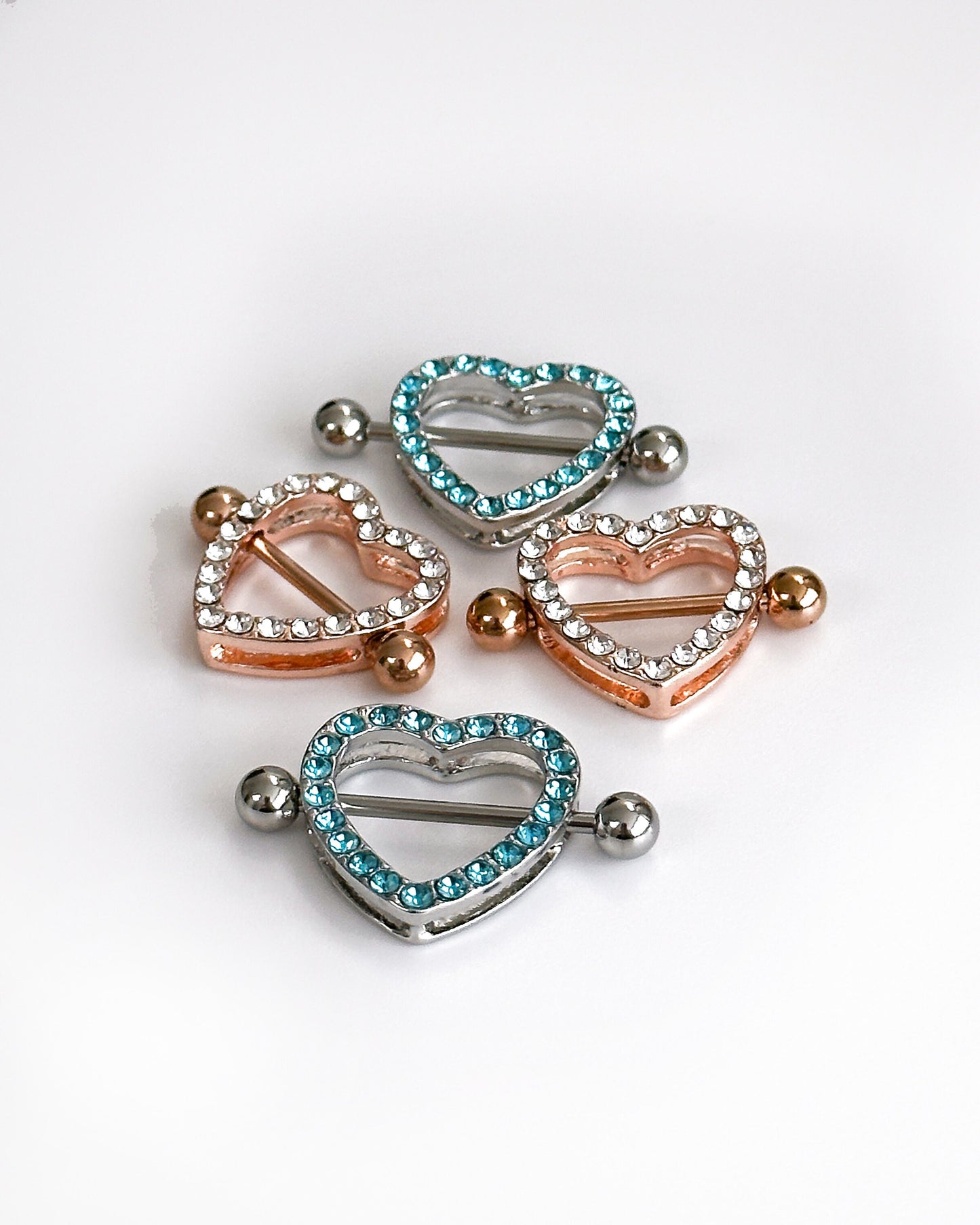 Stunning jewelled heart shaped nipple bars in rose gold and blue 316L steel Heart Nipple Jewelry Nipple Piercing Heart Nipple Barbell