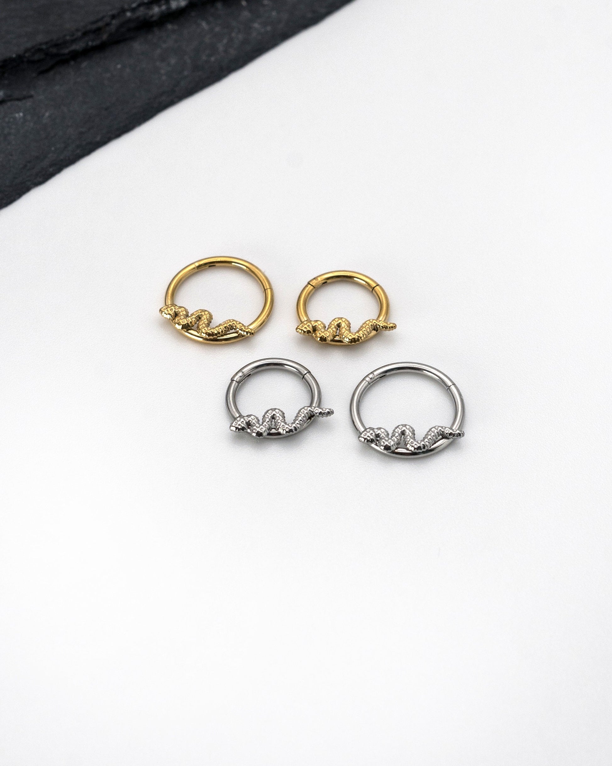 Snake Clicker Ring - Ear or Septum Clicker 16 Gauge 1.2mm Gender Neutral Hinged Segment Clicker - Nose - Conch - Ear Death, Tragus, Helix