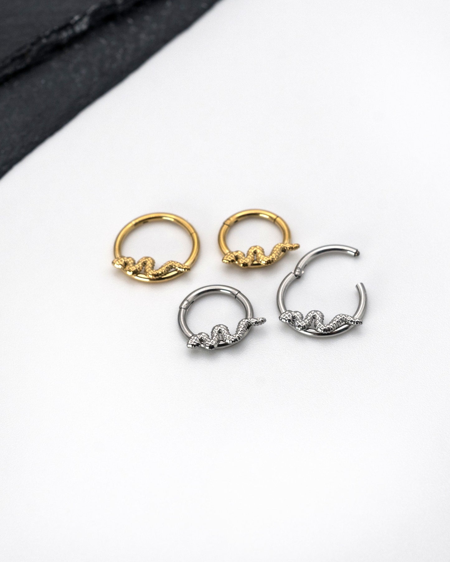 Snake Clicker Ring - Ear or Septum Clicker 16 Gauge 1.2mm Gender Neutral Hinged Segment Clicker - Nose - Conch - Ear Death, Tragus, Helix