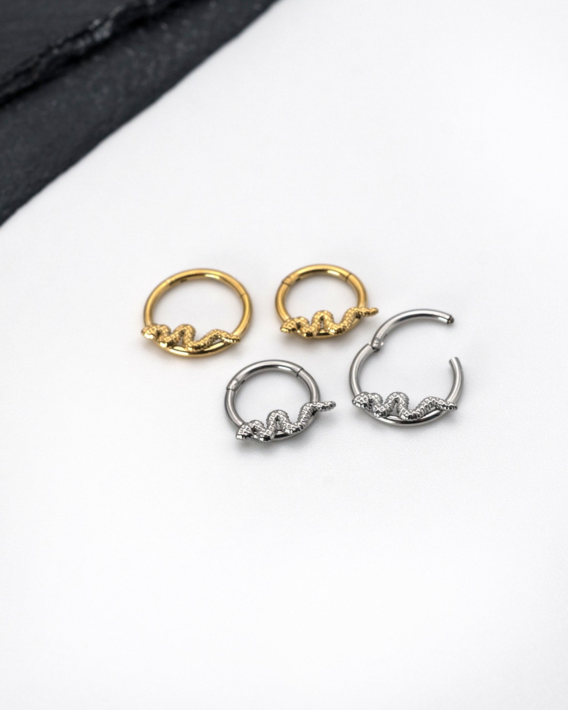 Snake Clicker Ring - Ear or Septum Clicker 16 Gauge 1.2mm Gender Neutral Hinged Segment Clicker - Nose - Conch - Ear Death, Tragus, Helix