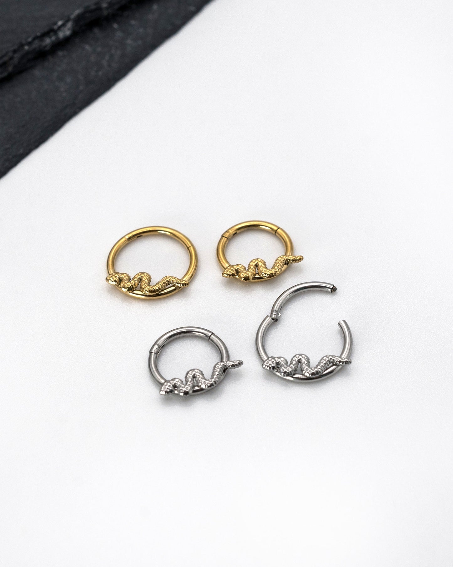 Snake Clicker Ring - Ear or Septum Clicker 16 Gauge 1.2mm Gender Neutral Hinged Segment Clicker - Nose - Conch - Ear Death, Tragus, Helix