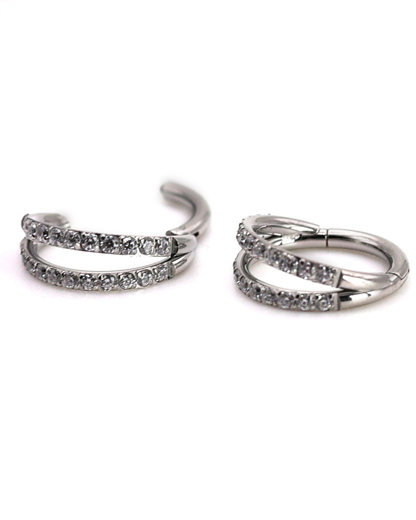 G23 Titanium Double Stacked Septum Ring - 2 Hoop Septum Clicker 16 Gauge 1.2mm Hinged Segment Clicker - Nose - Conch - Ear