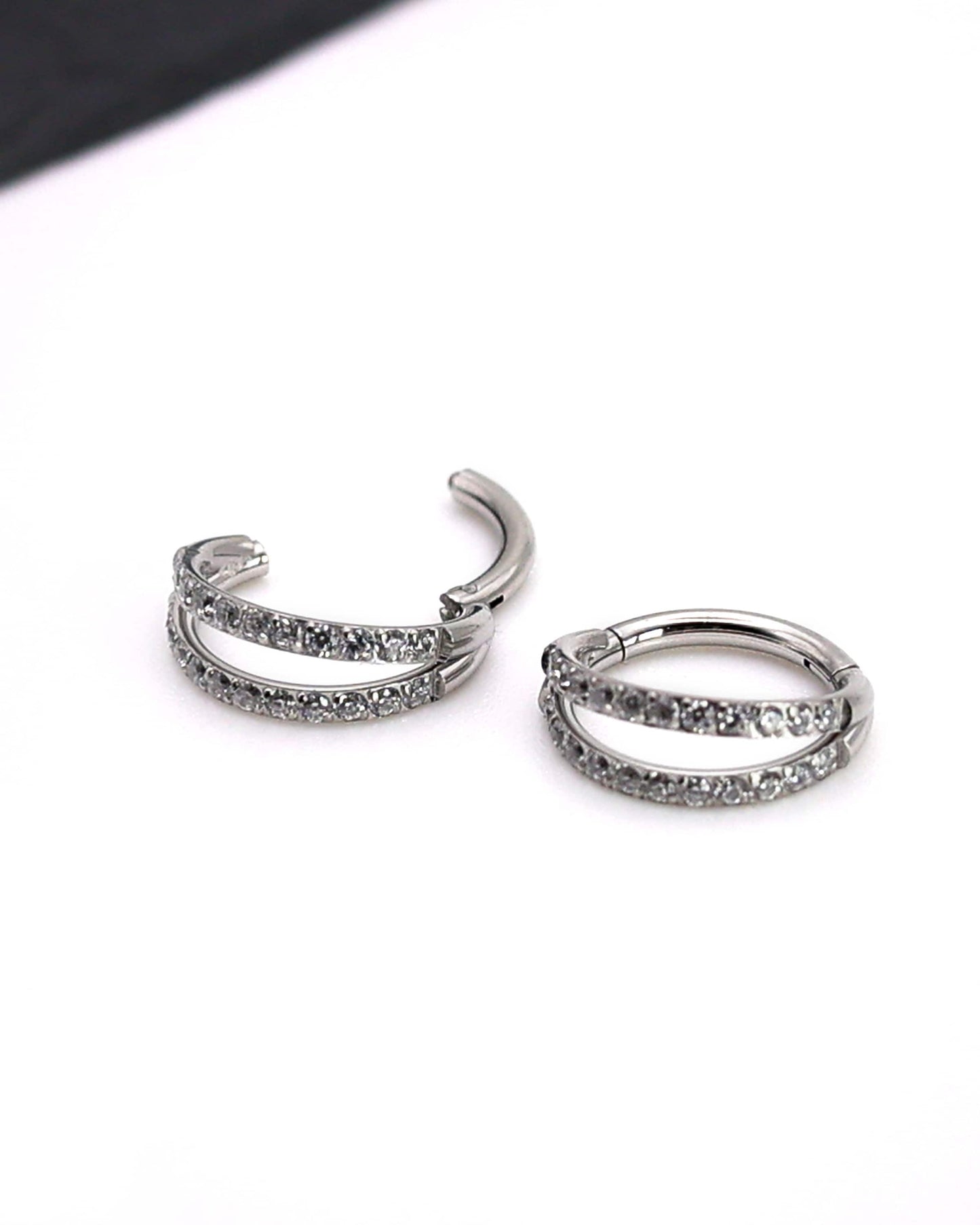 G23 Titanium Double Stacked Septum Ring - 2 Hoop Septum Clicker 16 Gauge 1.2mm Hinged Segment Clicker - Nose - Conch - Ear