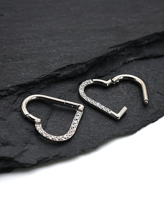 Titanium Hinged Heart shaped Daith Earring - ASTM F136 Titanium earring clicker 16 Gauge 1.2mm hinged clicker Conch Ear