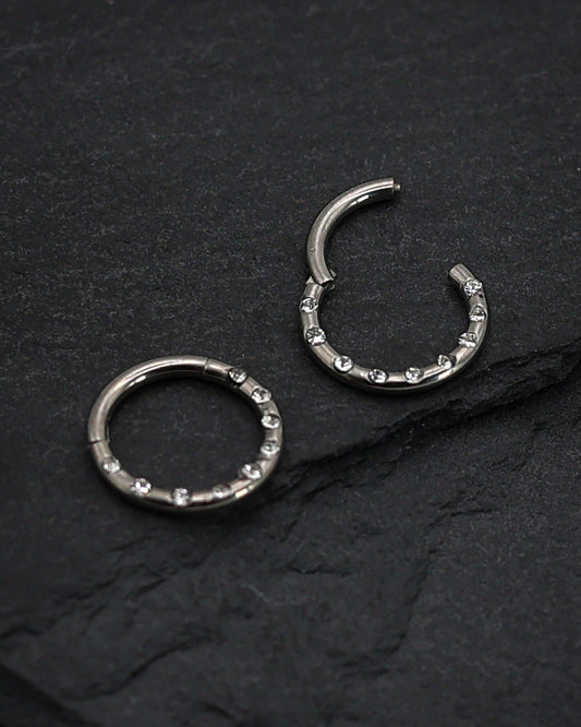 Jewelled Titanium Clicker, Daith or Septum Ring - Septum Jewelry, Daith Hoop, 16 Gauge Septum Ring, Septum Piercings