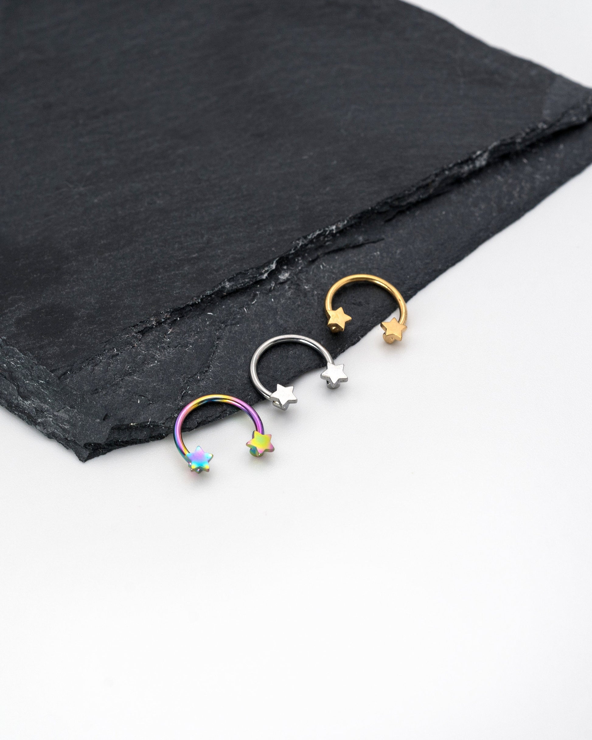 Super Cute Star Horseshoe Hoops, made from 316L stainless steel for septum, ear and nose piercings. Astrology and stars