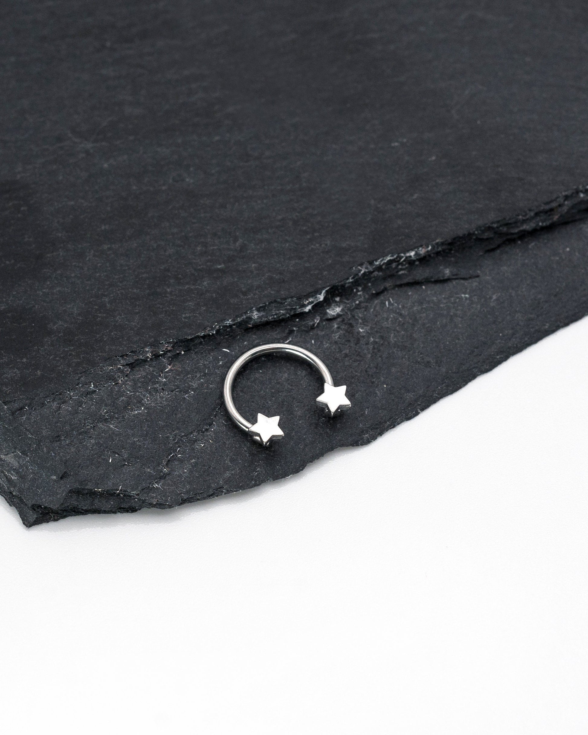 Super Cute Star Horseshoe Hoops, made from 316L stainless steel for septum, ear and nose piercings. Astrology and stars