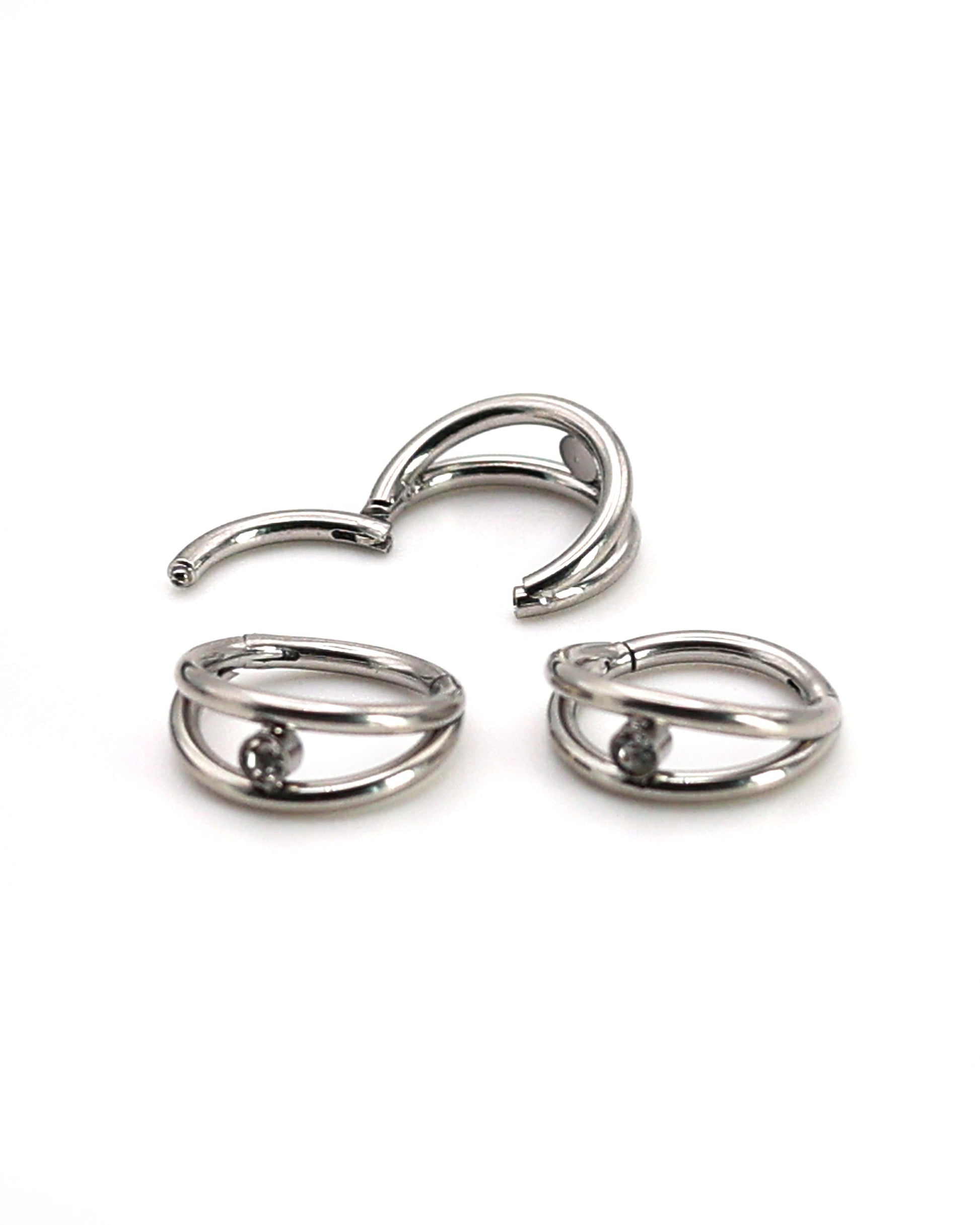 1.2mm Titanium Double Stacked Septum Ring with jewel - 2 Hoop Septum Clicker 16 Gauge 1.2mm Hinged Segment Clicker - Nose - Conch - Ear