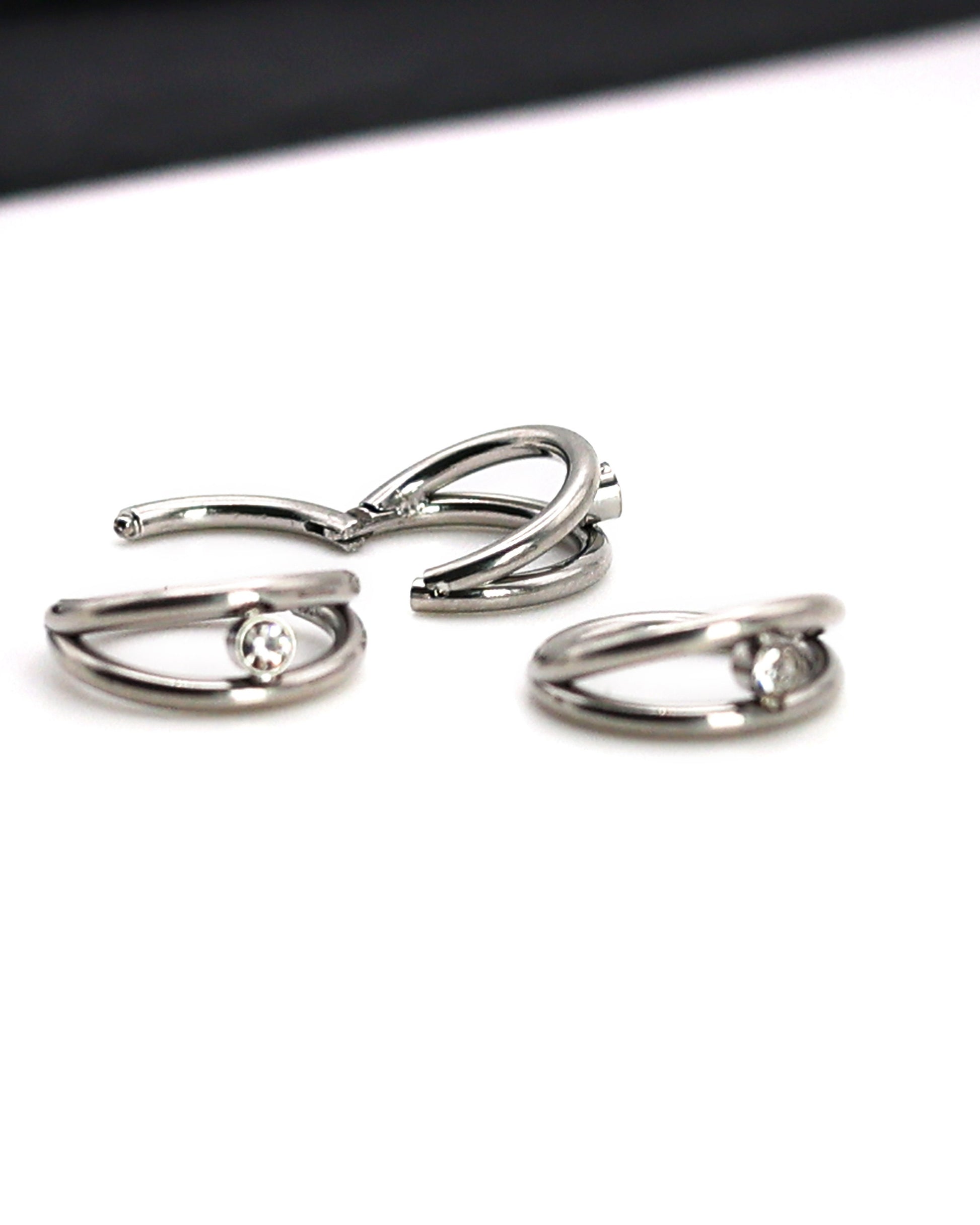 1.2mm Titanium Double Stacked Septum Ring with jewel - 2 Hoop Septum Clicker 16 Gauge 1.2mm Hinged Segment Clicker - Nose - Conch - Ear