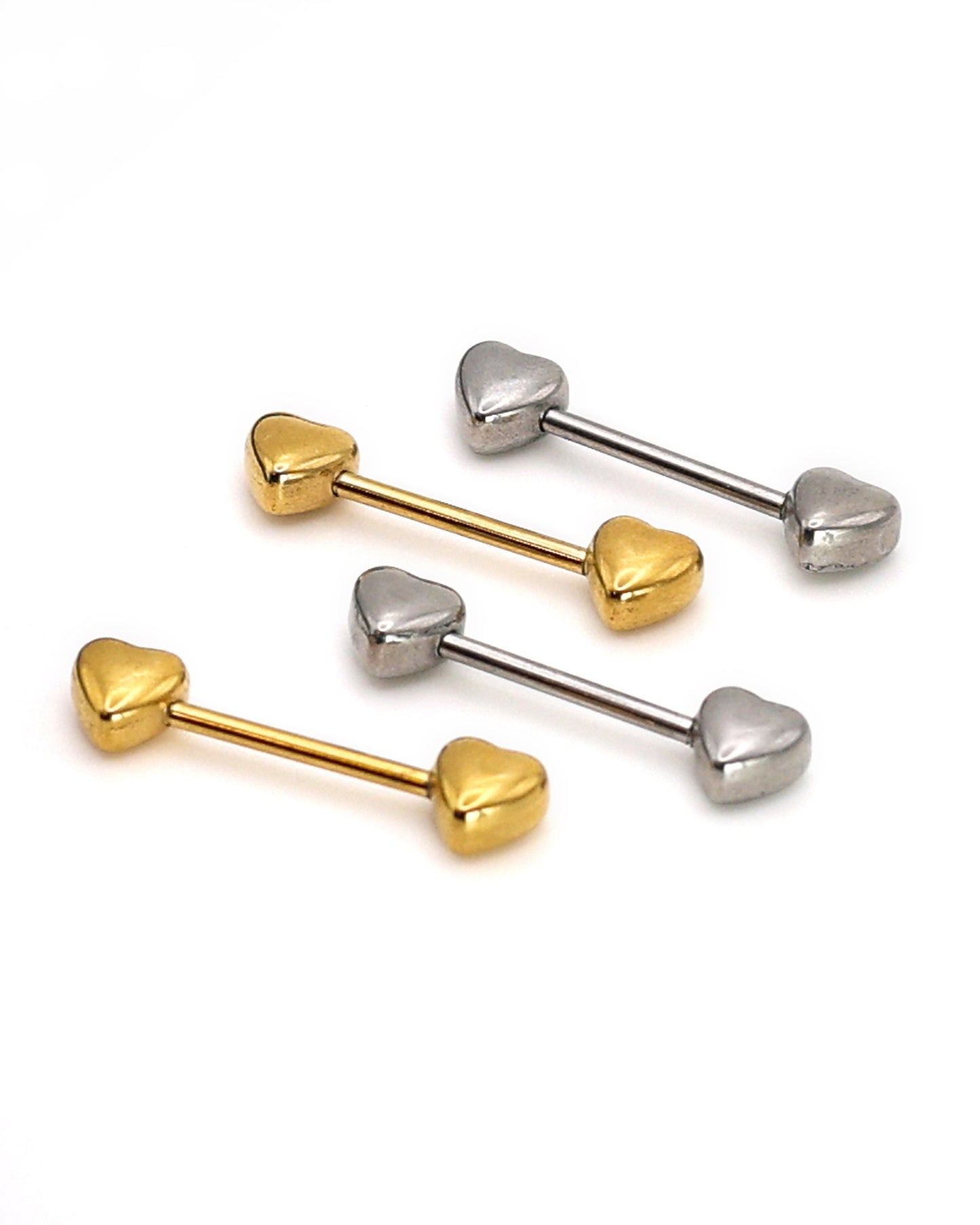 Pair of Heart Shaped Nipple Bars made with Surgical Steel, and Plated with Solid 14K Gold. Nipple Jewelry, Nipple Barbell, Nipple Bars.