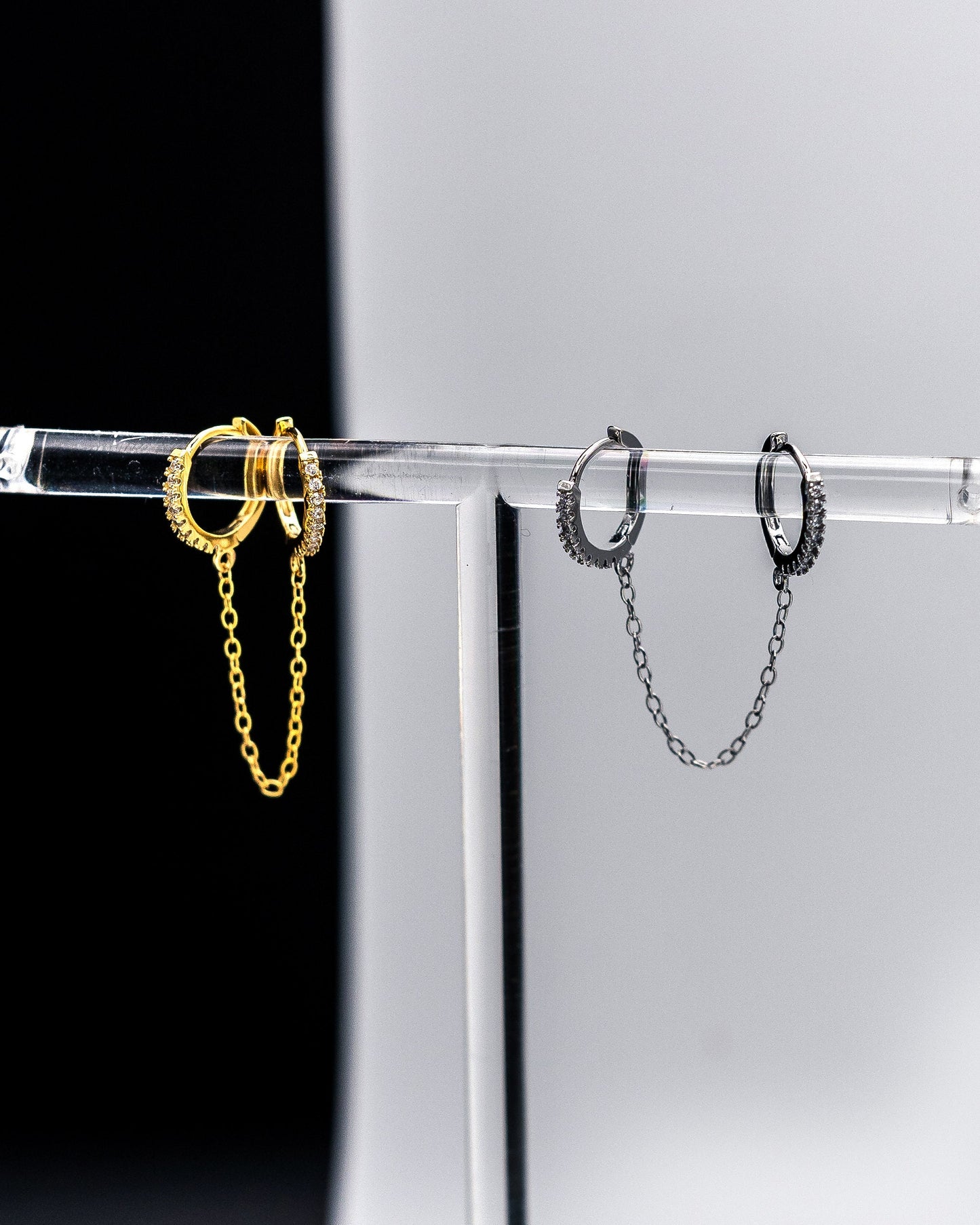 925 Sterling Silver Uniquely Designed - Double Chain Hoops - Enhanced with 14K Gold Plating - Ear Curation - Dainty earring