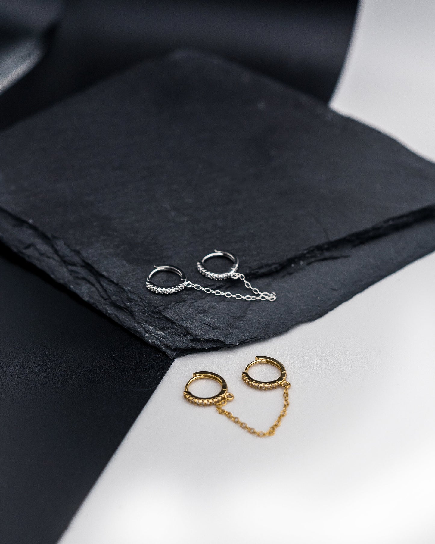 925 Sterling Silver Uniquely Designed - Double Chain Hoops - Enhanced with 14K Gold Plating - Ear Curation - Dainty earring