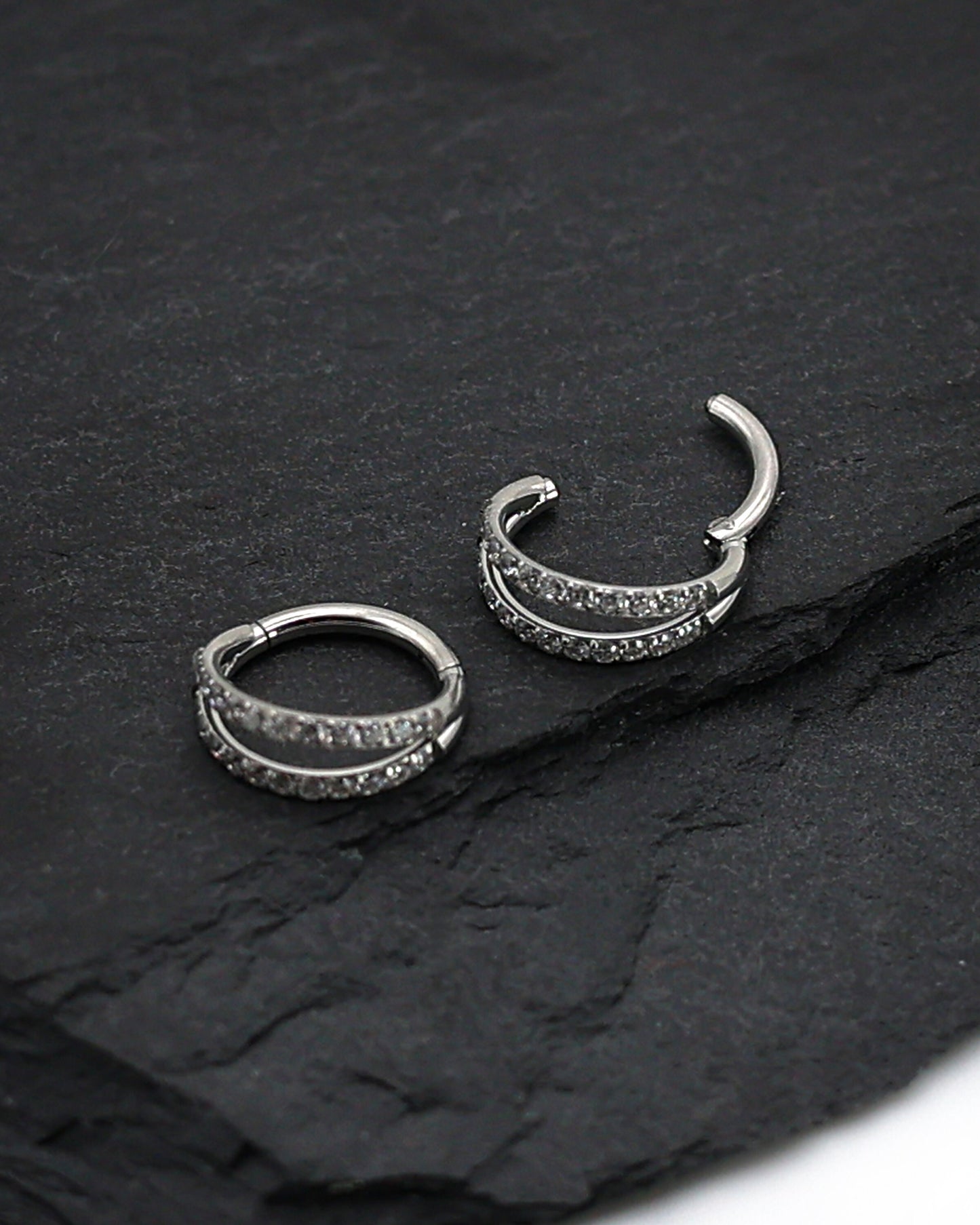 G23 Titanium Double Stacked Septum Ring - 2 Hoop Septum Clicker 16 Gauge 1.2mm Hinged Segment Clicker - Nose - Conch - Ear