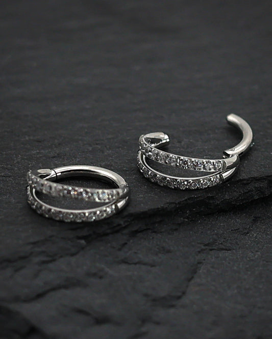 G23 Titanium Double Stacked Septum Ring - 2 Hoop Septum Clicker 16 Gauge 1.2mm Hinged Segment Clicker - Nose - Conch - Ear