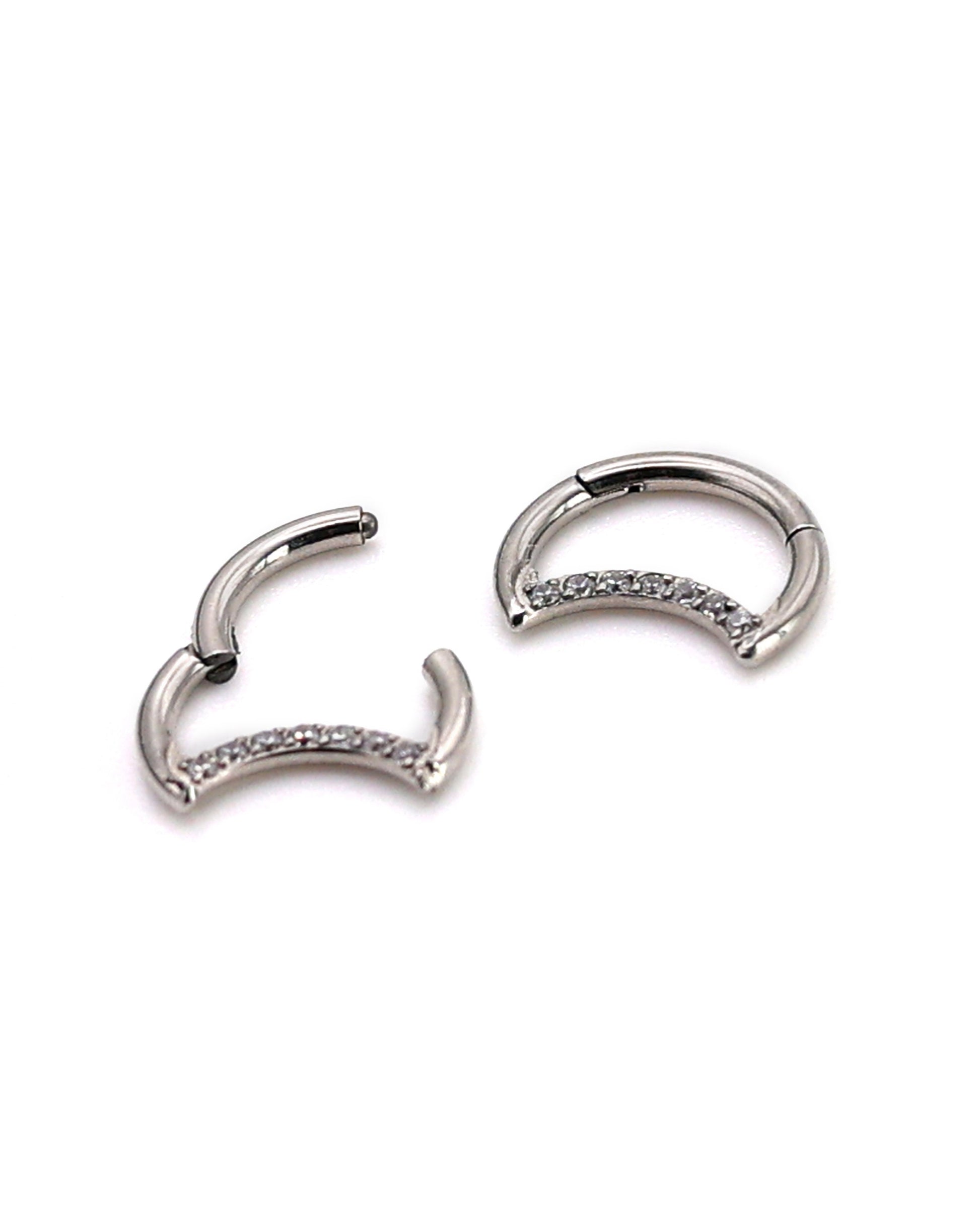 Jewelled G23 Titanium Crescent Moon septum ring 8mm & 10mm - C-shaped septum clicker 16 Gauge 1.2mm Daith hinged Segment Nose - Conch - Ear