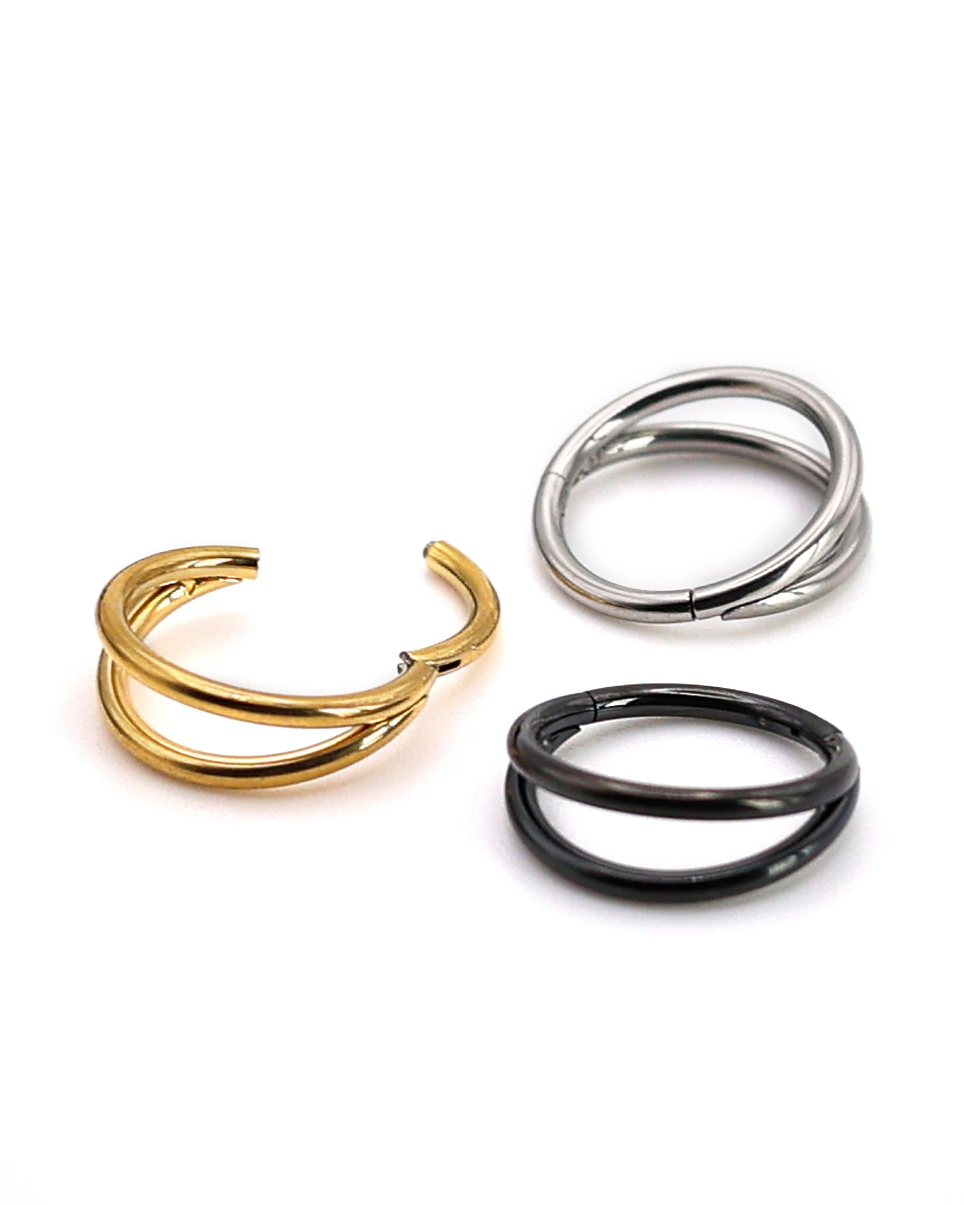 Double Stacked Stainless Steel Septum Ring - 2 Hoop Septum Clicker 16 Gauge 1.2mm Waterdrop Hinged Segment Clicker - Nose - Conch - Ear