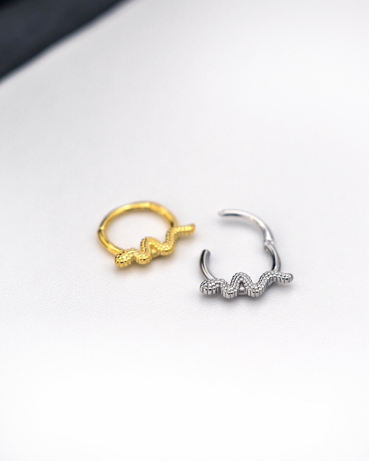 925 Sterling Silver Snake Clicker Ring - Ear or Septum Clicker 16 Gauge 1.2mm Hinged Segment Clicker - Conch - Ear Death, Tragus, Helix