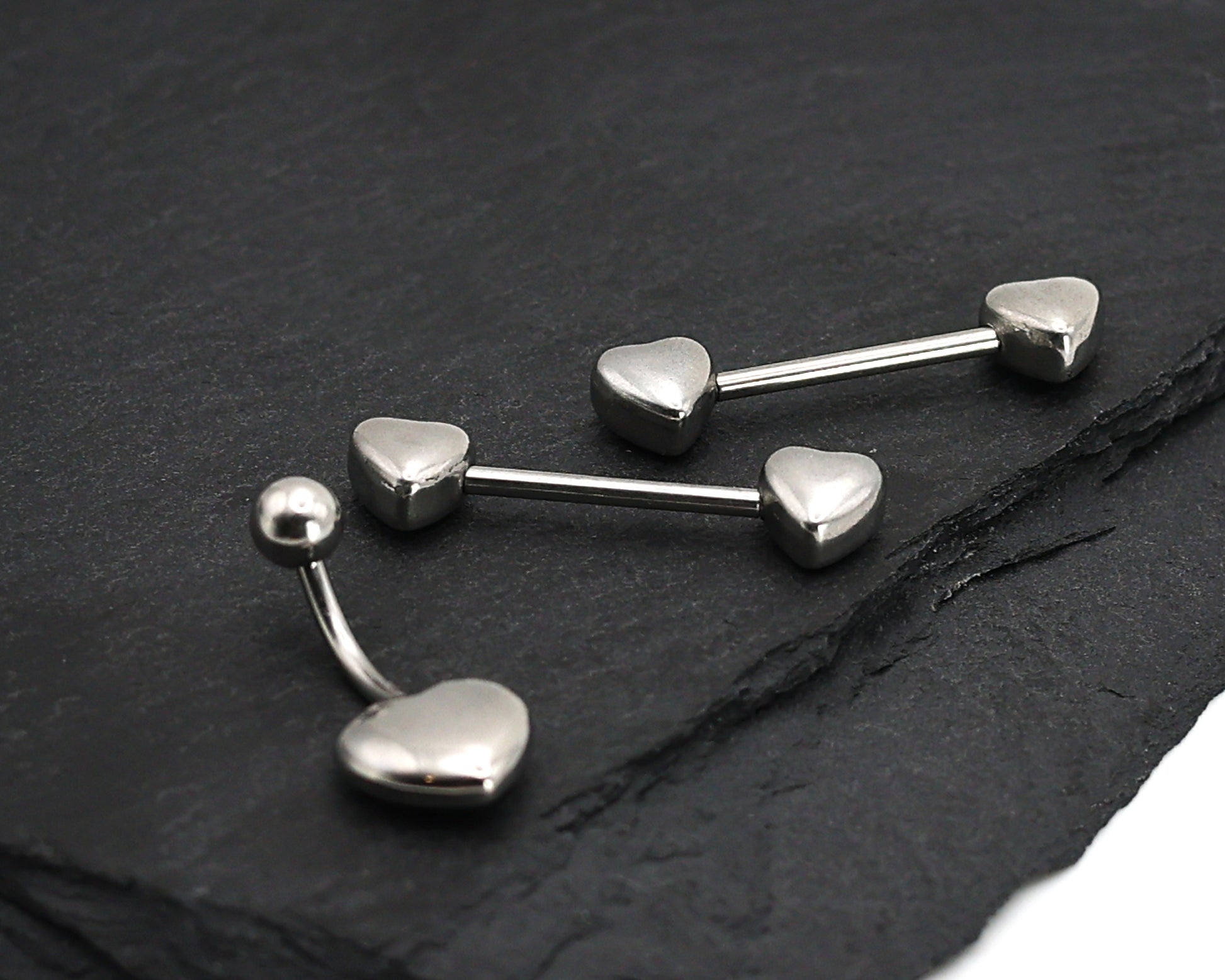 Pair of Heart Shaped Nipple Bars made with Surgical Steel, and Plated with Solid 14K Gold. Nipple Jewelry, Nipple Barbell, Nipple Bars.