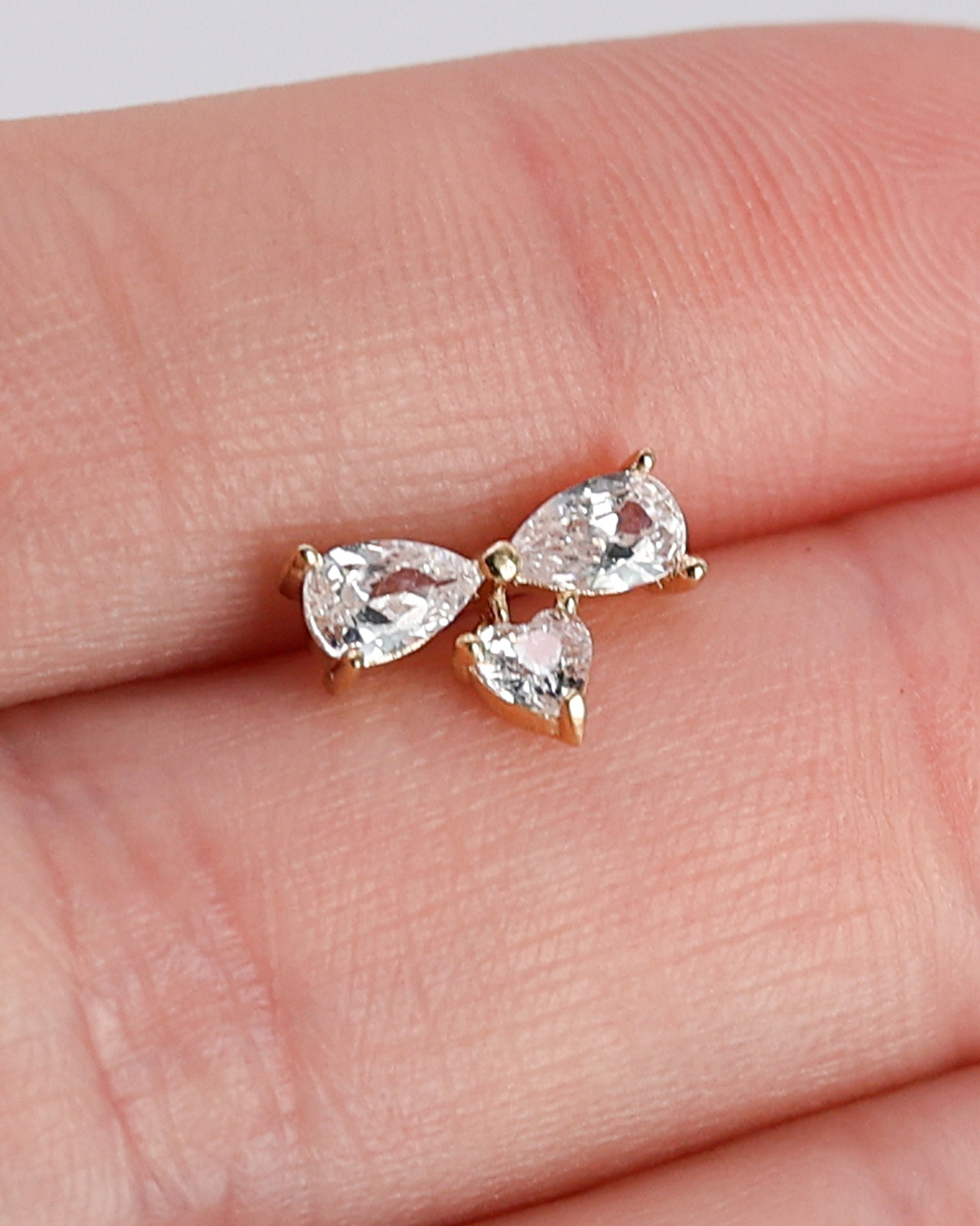 14K Solid Gold Bow Threadless End Flat Back Earring, Labret, Tragus Stud, Gold Conch Earring, Nose Stud, Helix Piercing