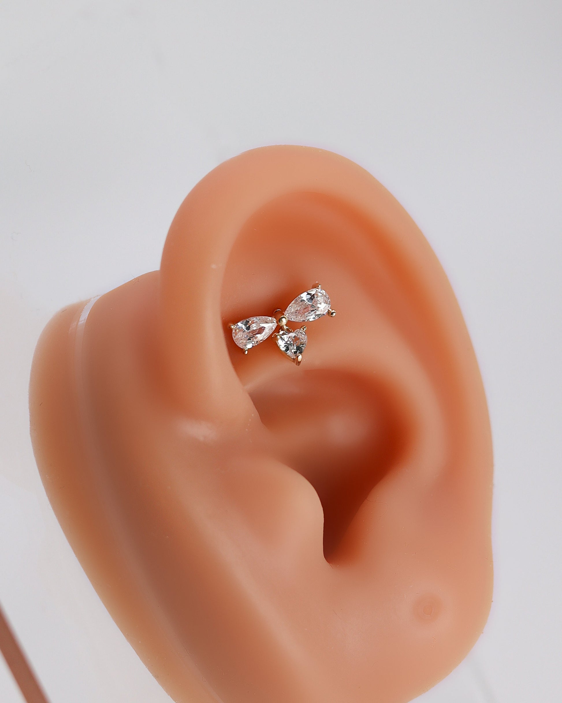 14K Solid Gold Bow Threadless End Flat Back Earring, Labret, Tragus Stud, Gold Conch Earring, Nose Stud, Helix Piercing