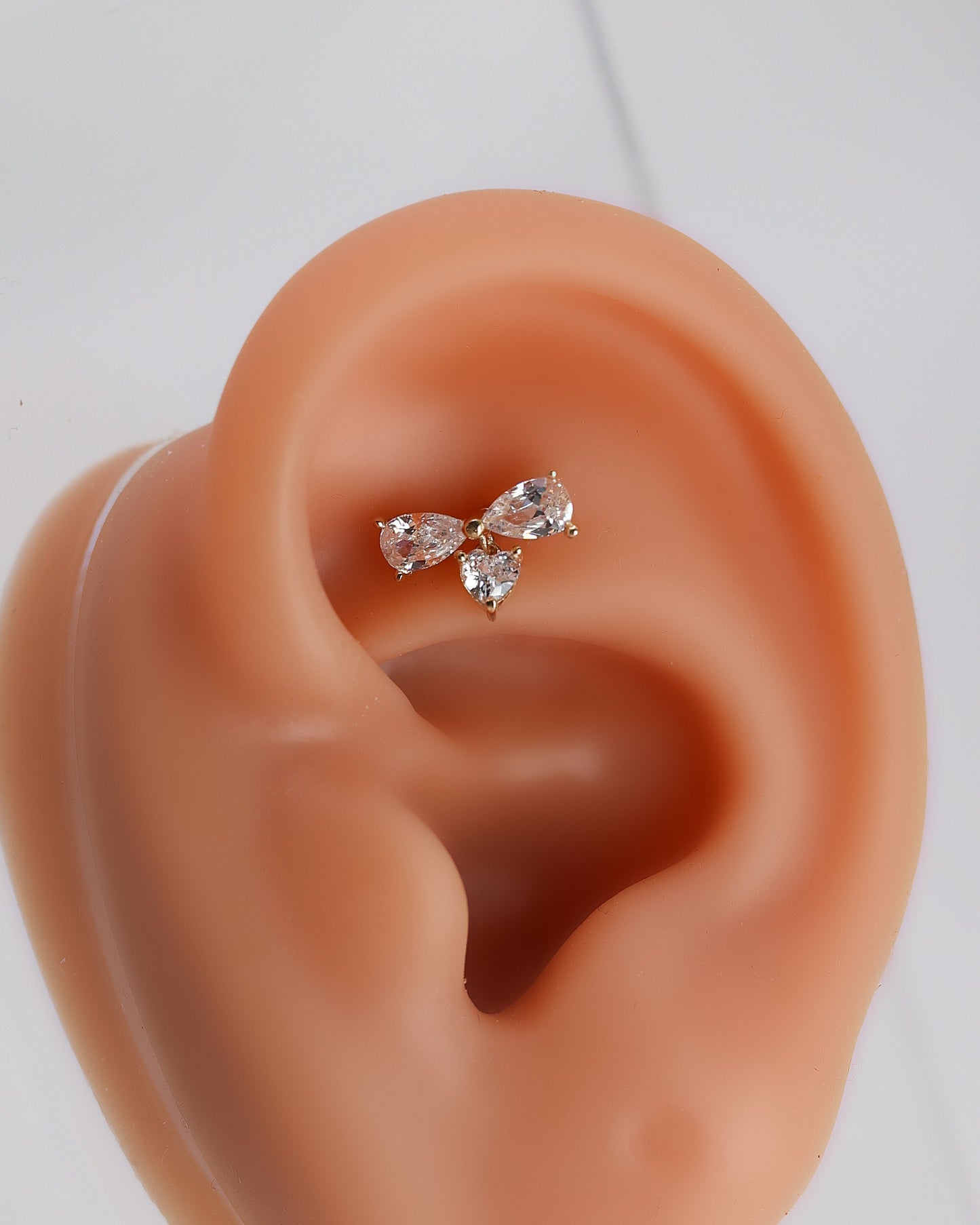 14K Solid Gold Bow Threadless End Flat Back Earring, Labret, Tragus Stud, Gold Conch Earring, Nose Stud, Helix Piercing