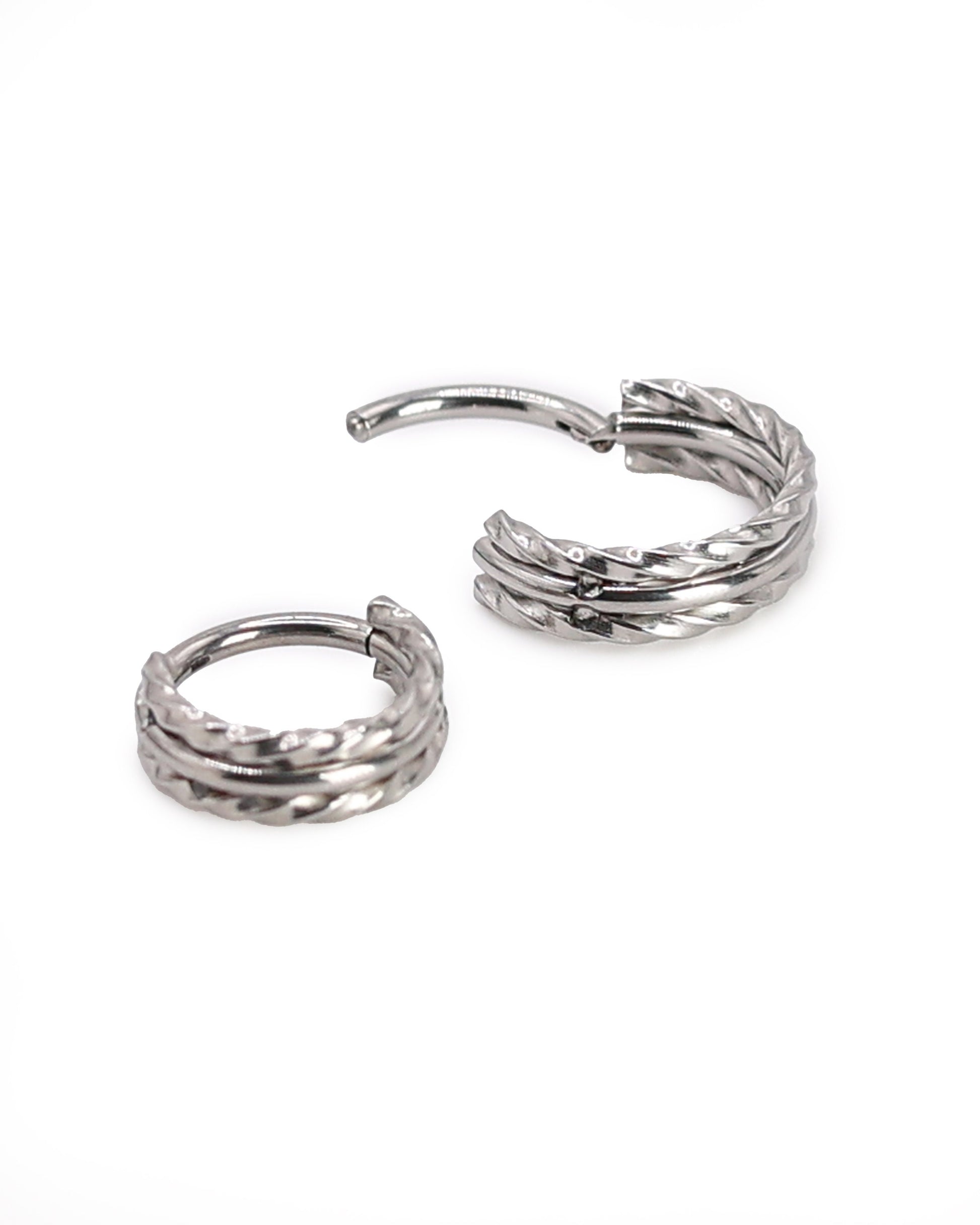 Silver Minimal Twisted Clicker Ring, Surgical Steel, 8mm or 10mm Clicker, 16 Gauge 1.2mm, Septum or Helix Hoop, Clicker, Triple Hoop