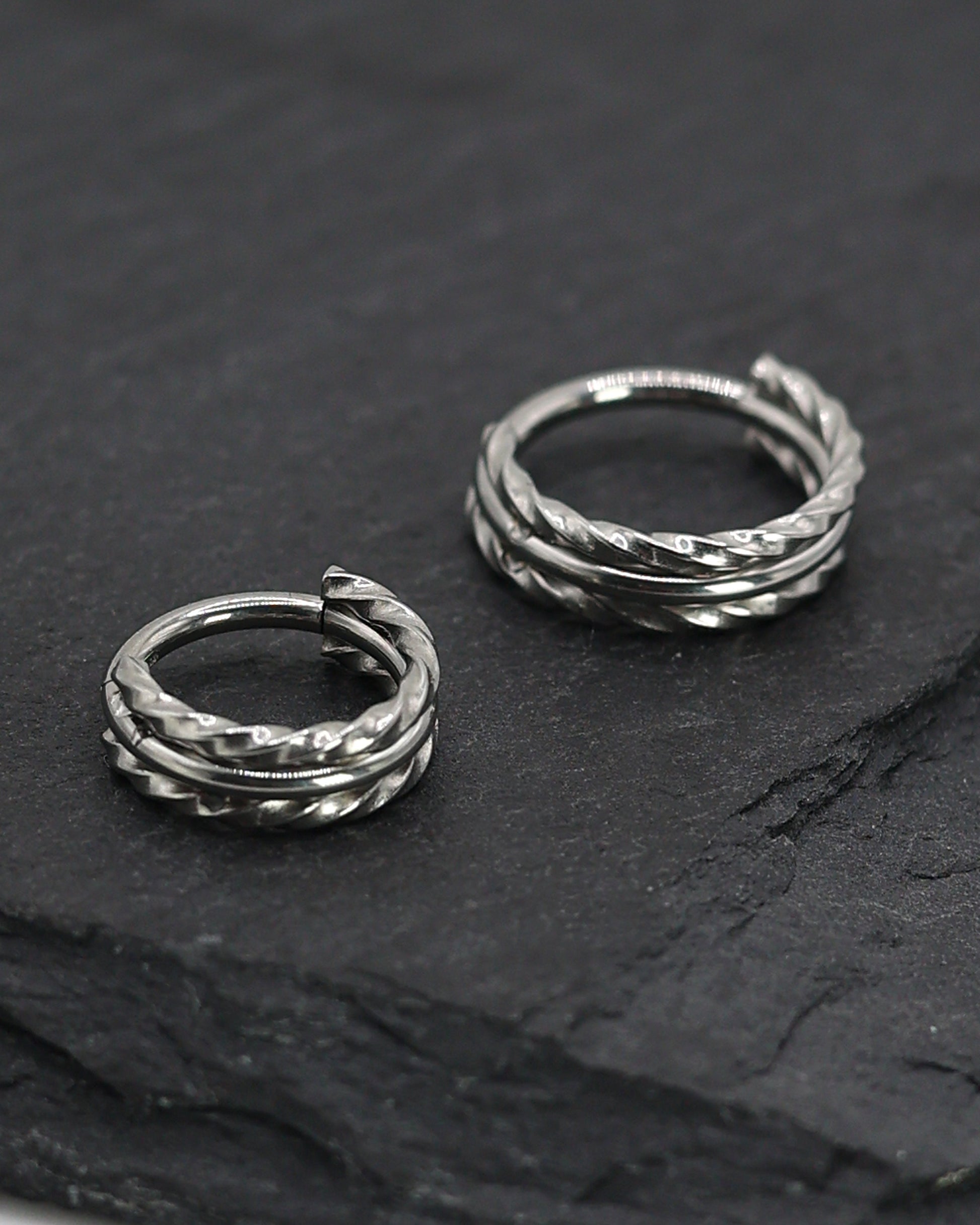 Silver Minimal Twisted Clicker Ring, Surgical Steel, 8mm or 10mm Clicker, 16 Gauge 1.2mm, Septum or Helix Hoop, Clicker, Triple Hoop