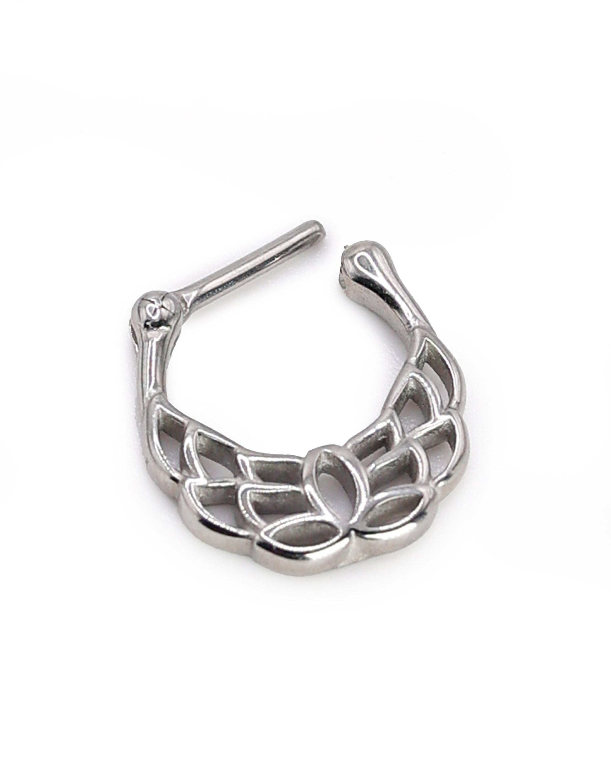 14 Gauge Silver Clicker with Ornate Pattern, Lotus Pattern, Unique Septum Ring, 1.6mm Clicker, Silver Septum Jewelry