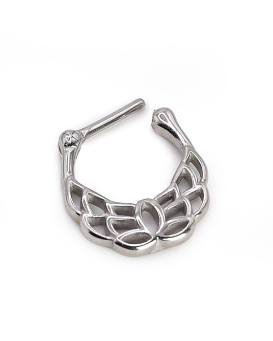 14 Gauge Silver Clicker with Ornate Pattern, Lotus Pattern, Unique Septum Ring, 1.6mm Clicker, Silver Septum Jewelry