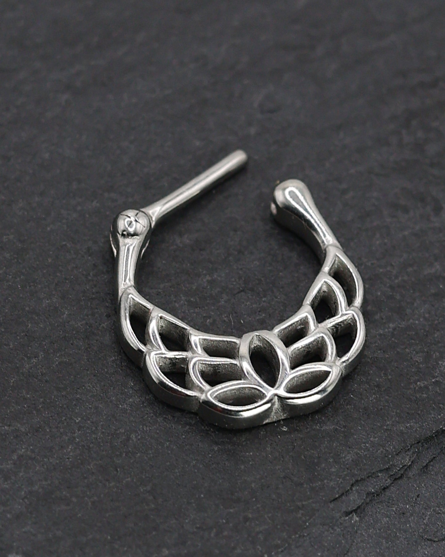 14 Gauge Silver Clicker with Ornate Pattern, Lotus Pattern, Unique Septum Ring, 1.6mm Clicker, Silver Septum Jewelry