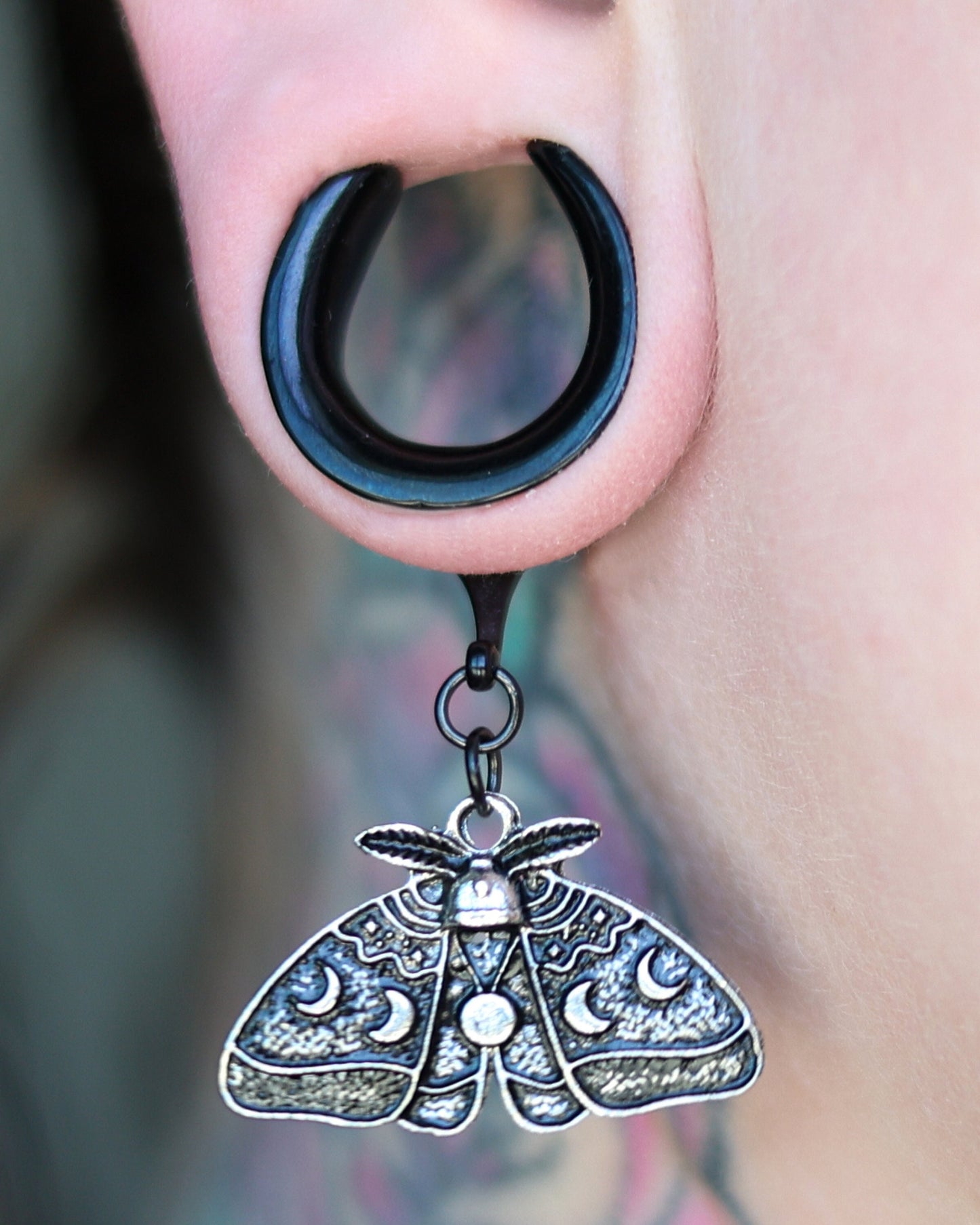 Luna Moth Saddle Hangers, Lunar Ear Gauges, Ear Tunnels, Dangle Plugs, Plugs and Tunnels, Black Moth, Moon Cycles