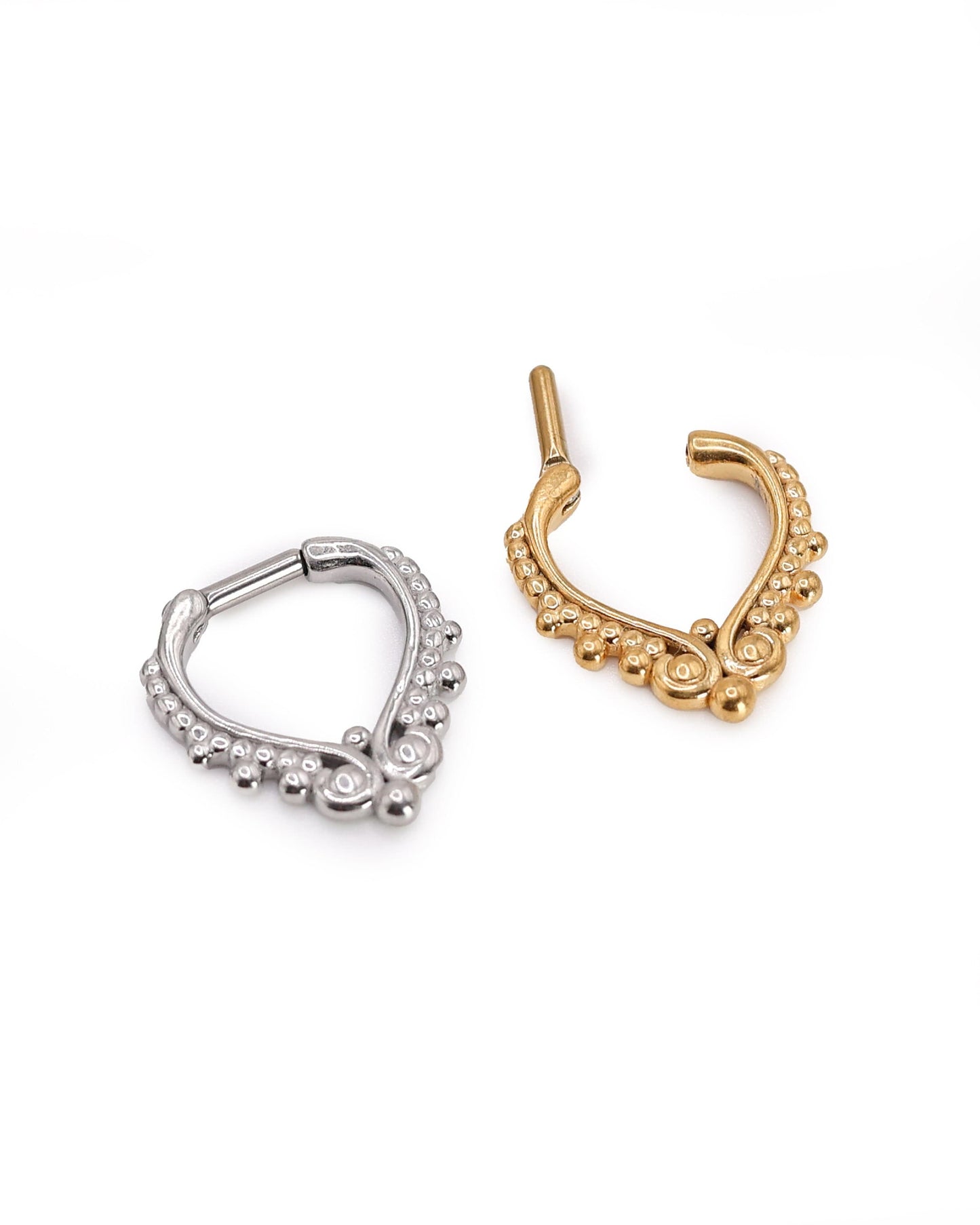 14 Gauge Septum Clicker, Unique Septum Jewelry, Silver and Gold Options, Goth Dangle Septum Ring