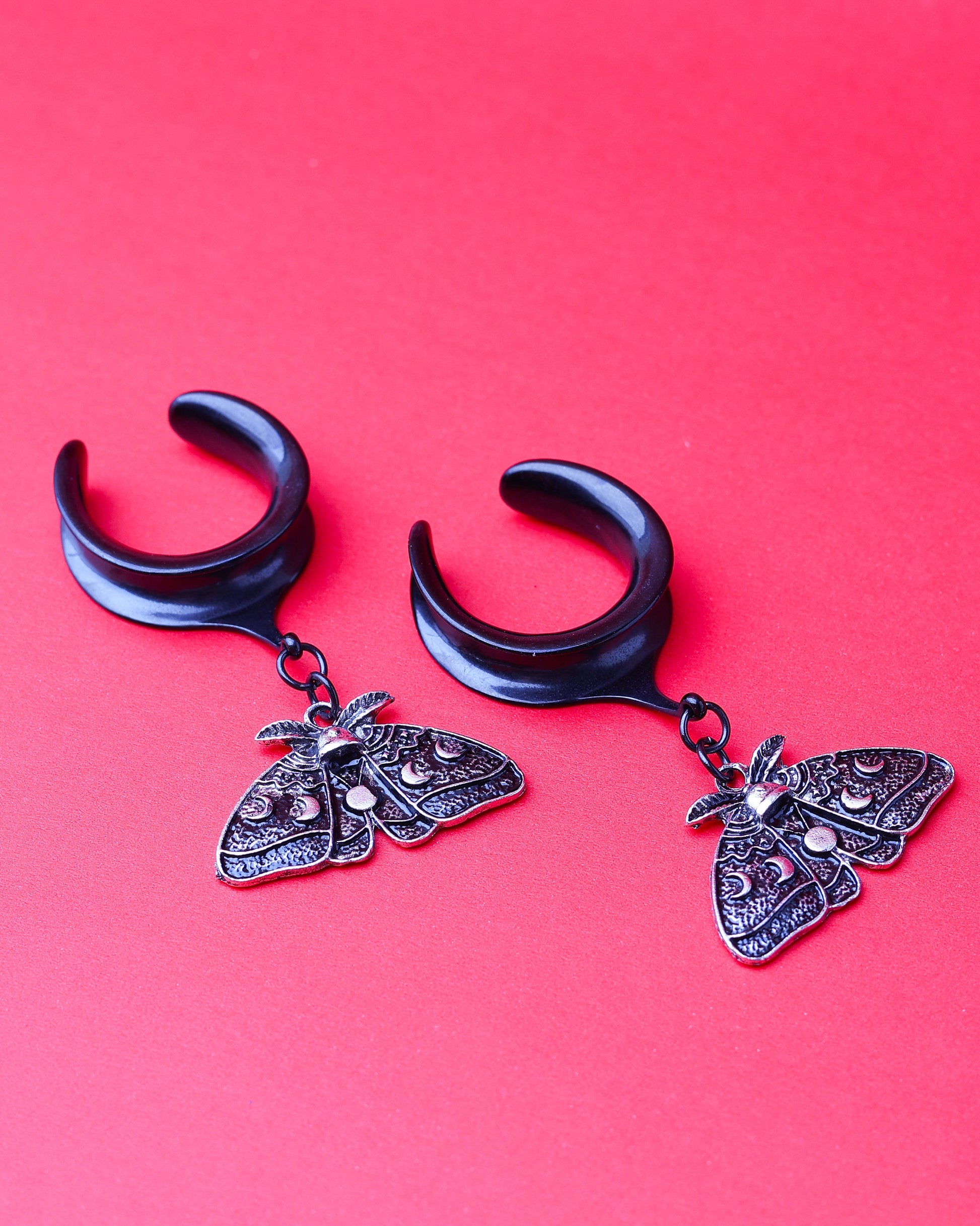 Luna Moth Saddle Hangers, Lunar Ear Gauges, Ear Tunnels, Dangle Plugs, Plugs and Tunnels, Black Moth, Moon Cycles