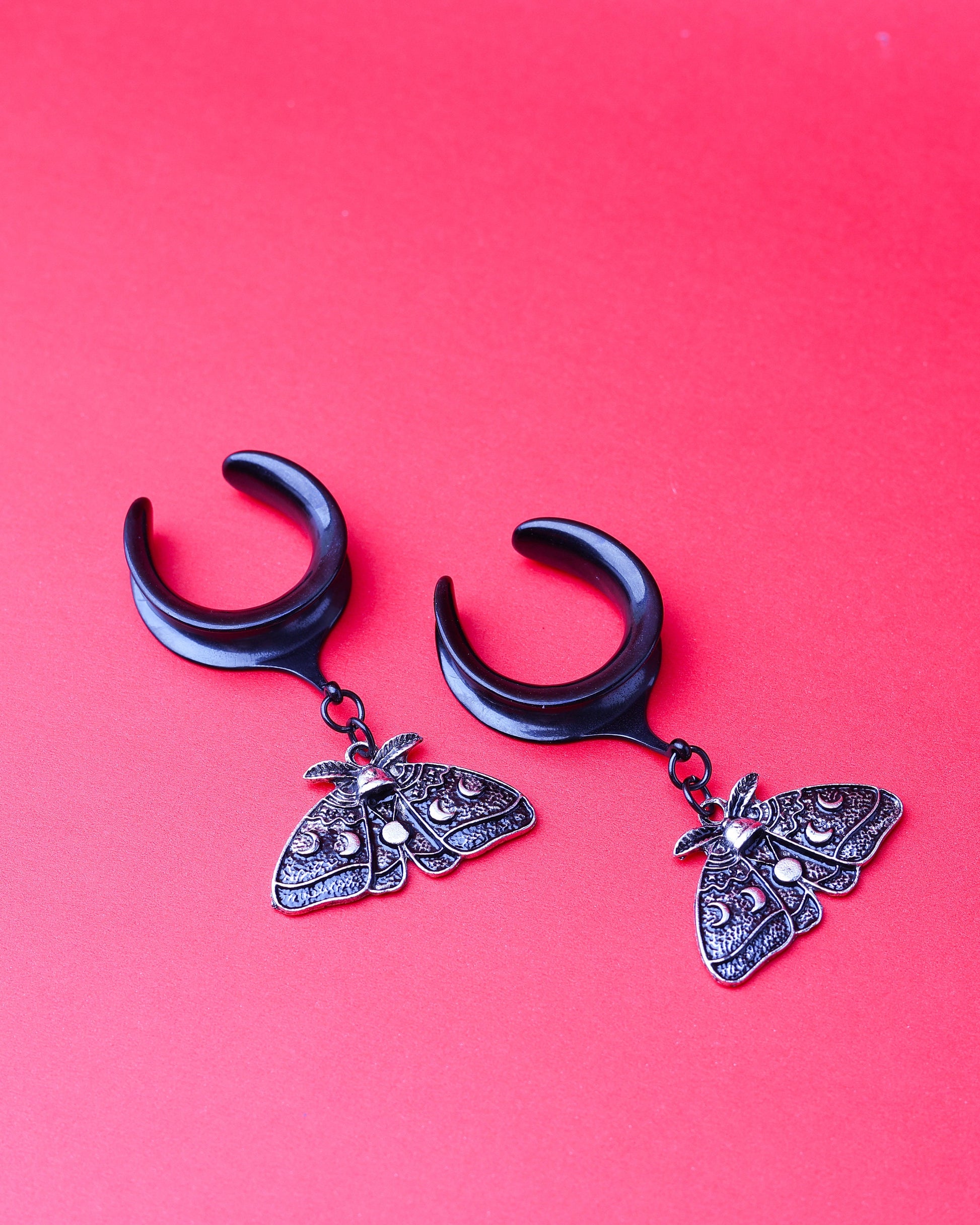 Luna Moth Saddle Hangers, Lunar Ear Gauges, Ear Tunnels, Dangle Plugs, Plugs and Tunnels, Black Moth, Moon Cycles