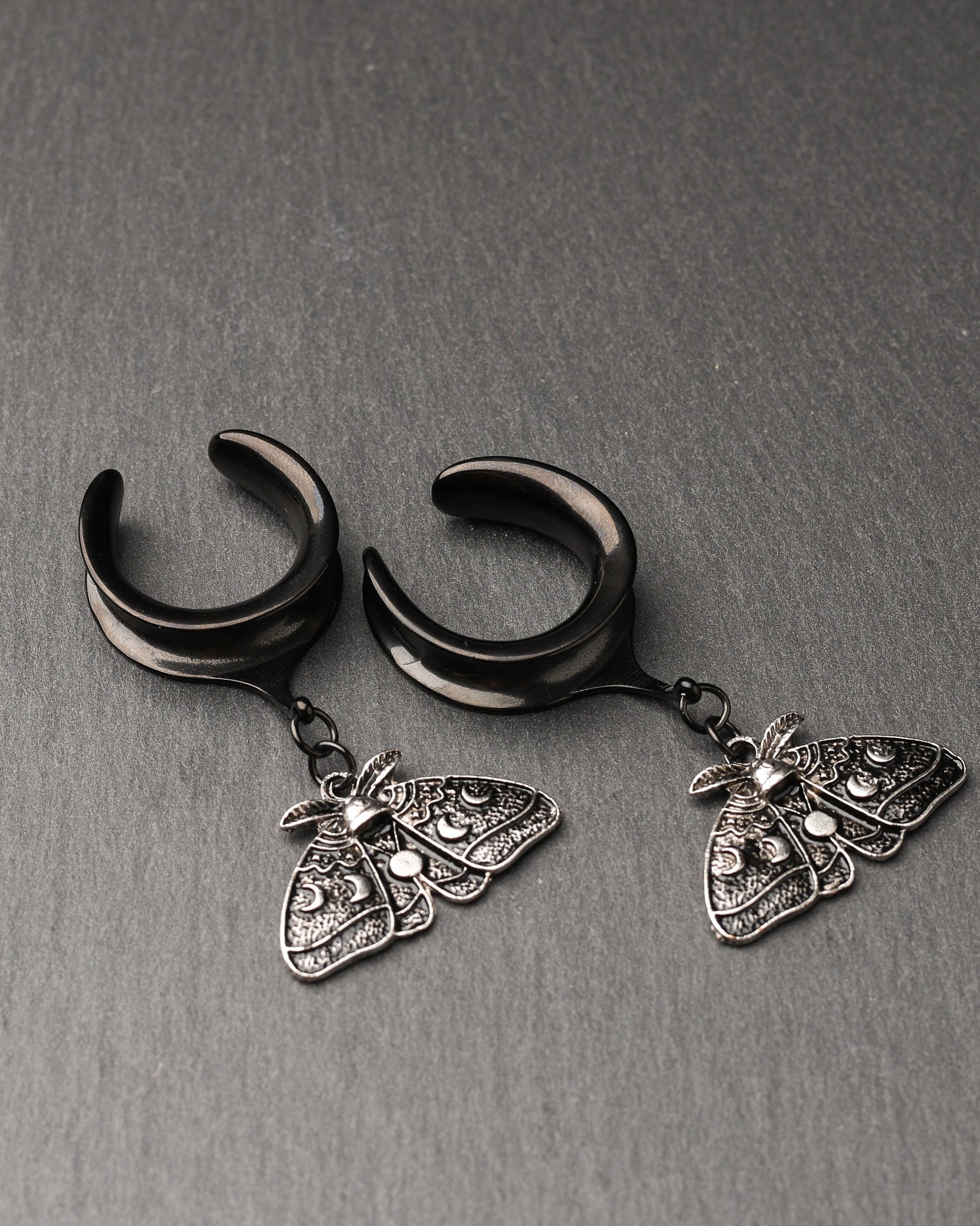 Luna Moth Saddle Hangers, Lunar Ear Gauges, Ear Tunnels, Dangle Plugs, Plugs and Tunnels, Black Moth, Moon Cycles