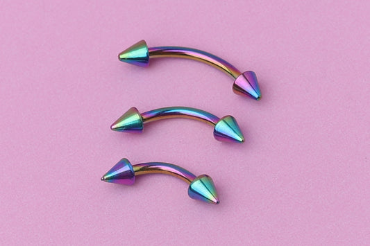 Spiked Curved Barbell, Rainbow Eyebrow Piercing, Nipple Piercing, Lip Piercing, Daith Bar, Helix Piercing, Rook Piercing, Labret Jewelry