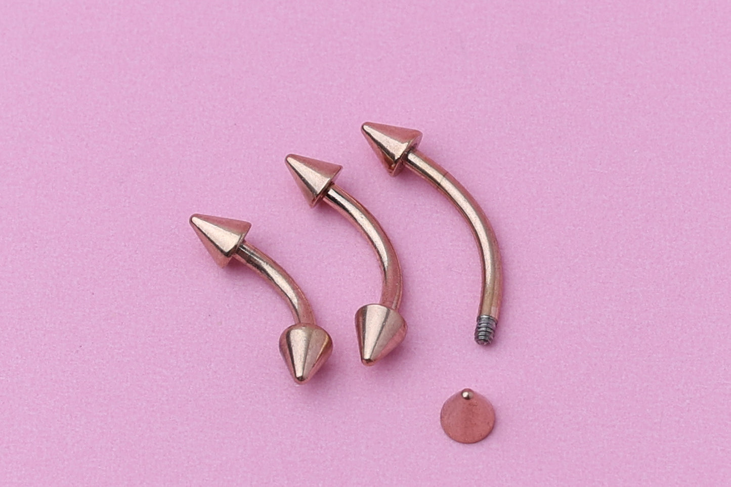 Spiked Curved Barbell, Rose Gold Eyebrow Piercing, Nipple Piercing, Lip Piercing, Daith Bar, Helix Piercing, Rook Piercing, Labret Jewelry