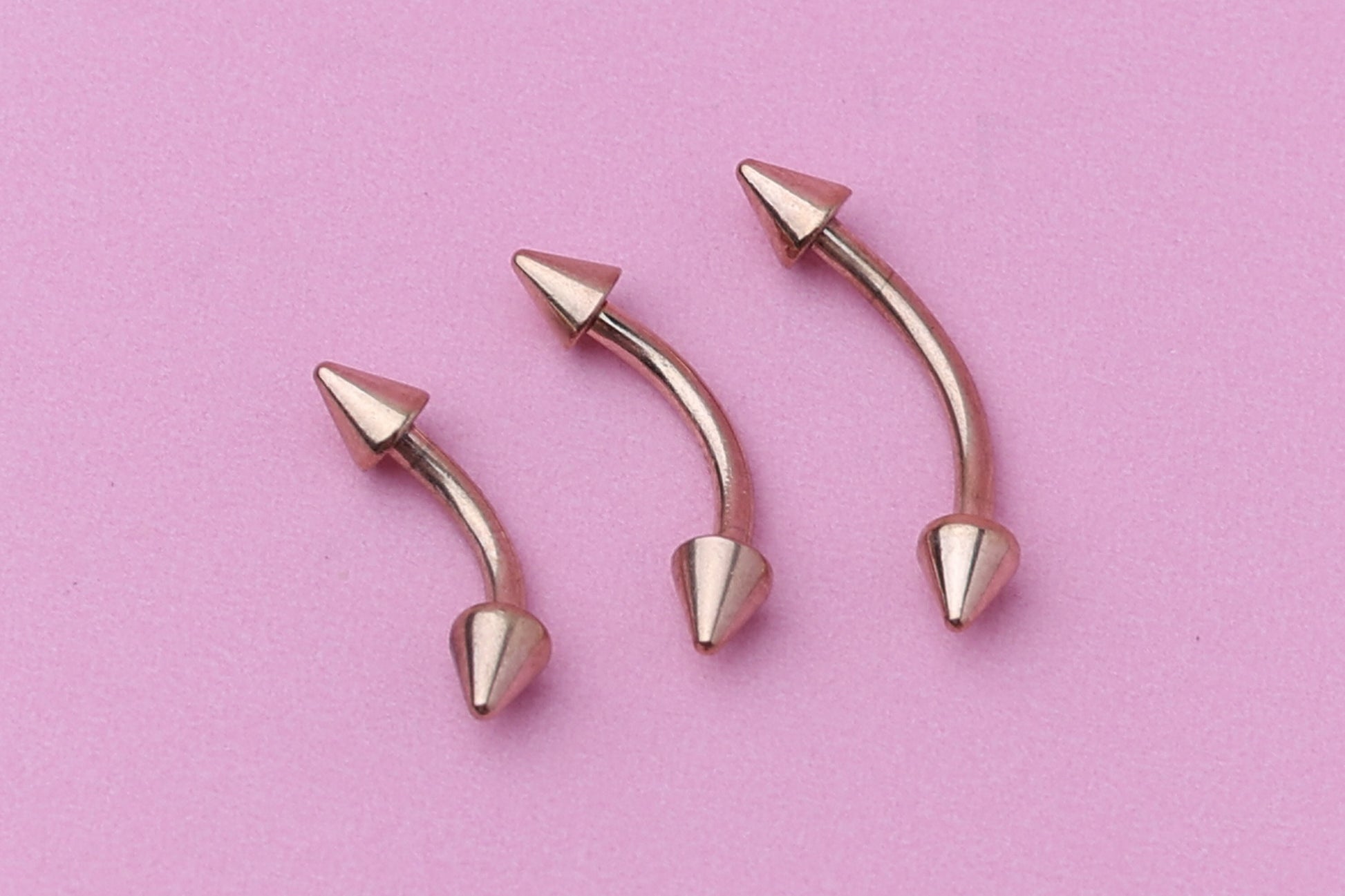 Spiked Curved Barbell, Rose Gold Eyebrow Piercing, Nipple Piercing, Lip Piercing, Daith Bar, Helix Piercing, Rook Piercing, Labret Jewelry